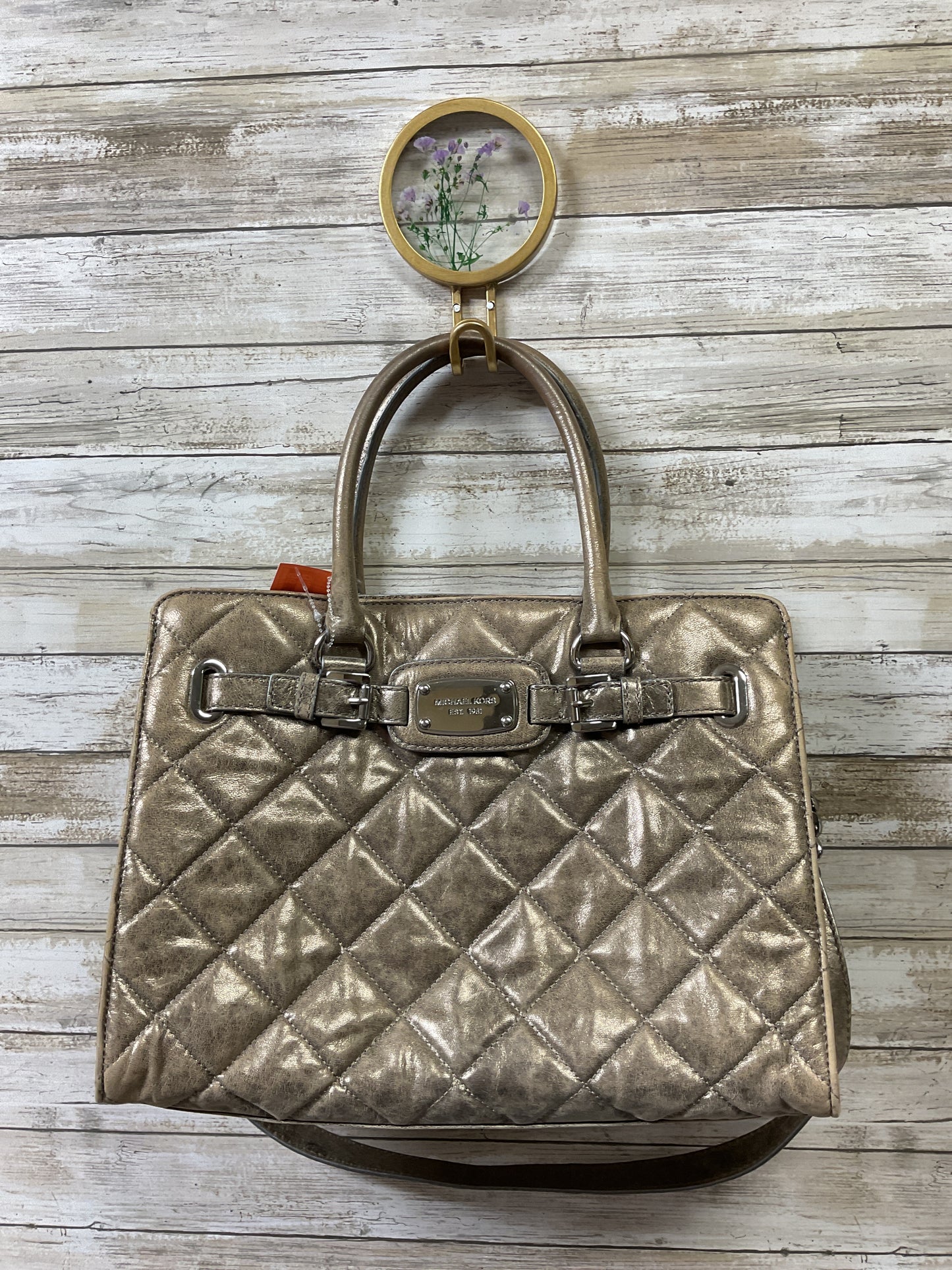 Handbag Designer By Michael Kors In Bronze, Size:Medium