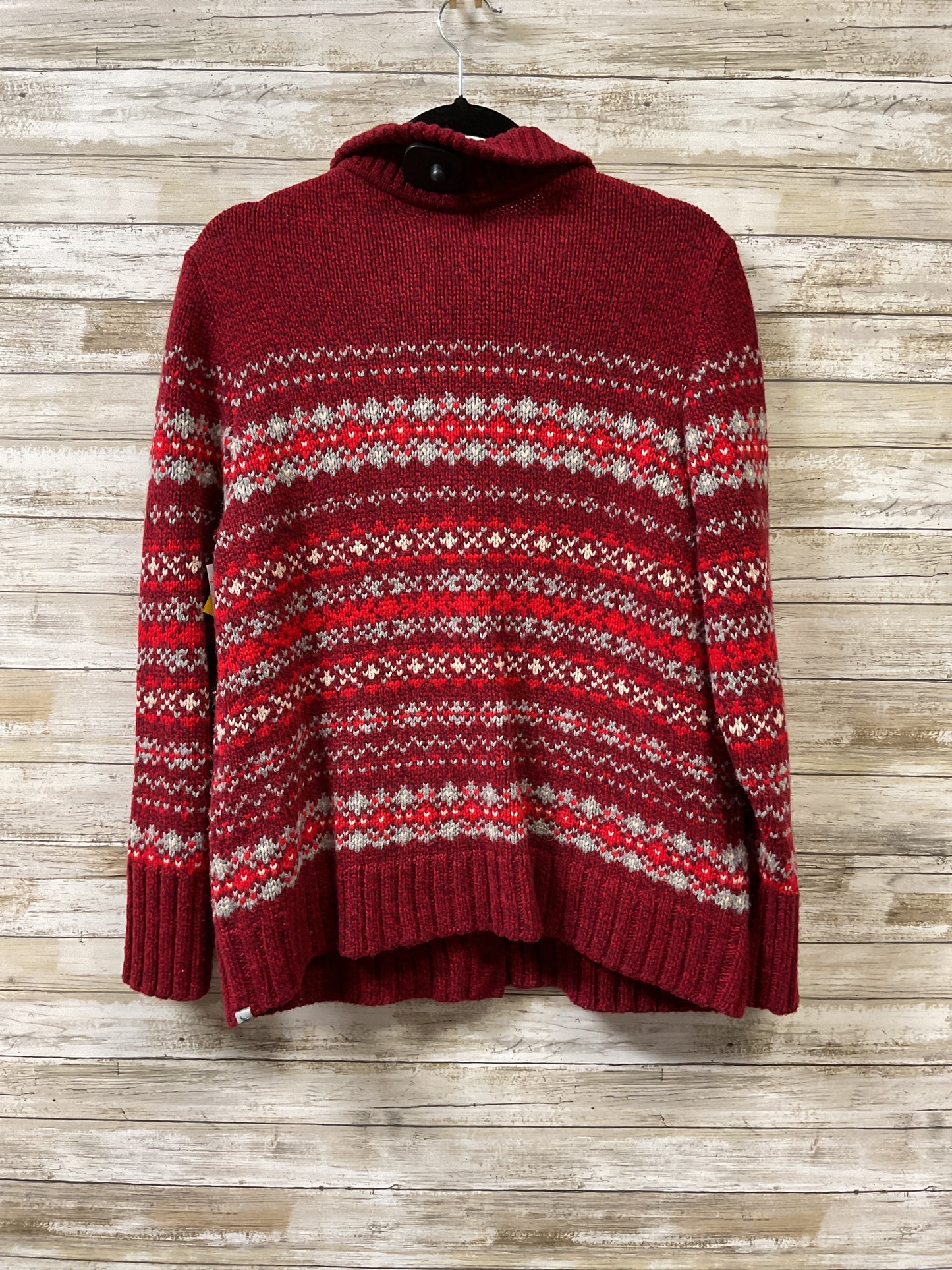 Sweater Cardigan By Eddie Bauer In Red & Silver, Size:Lp