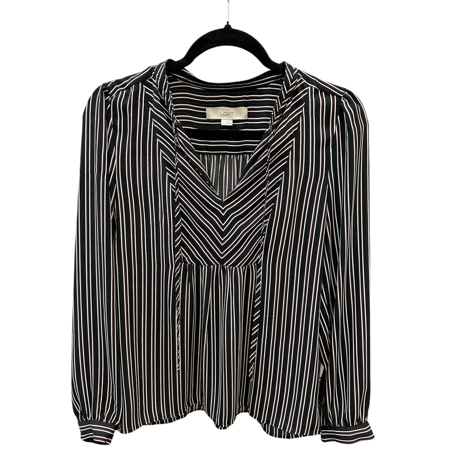 Blouse Ls By Loft In Striped Pattern, Size:S