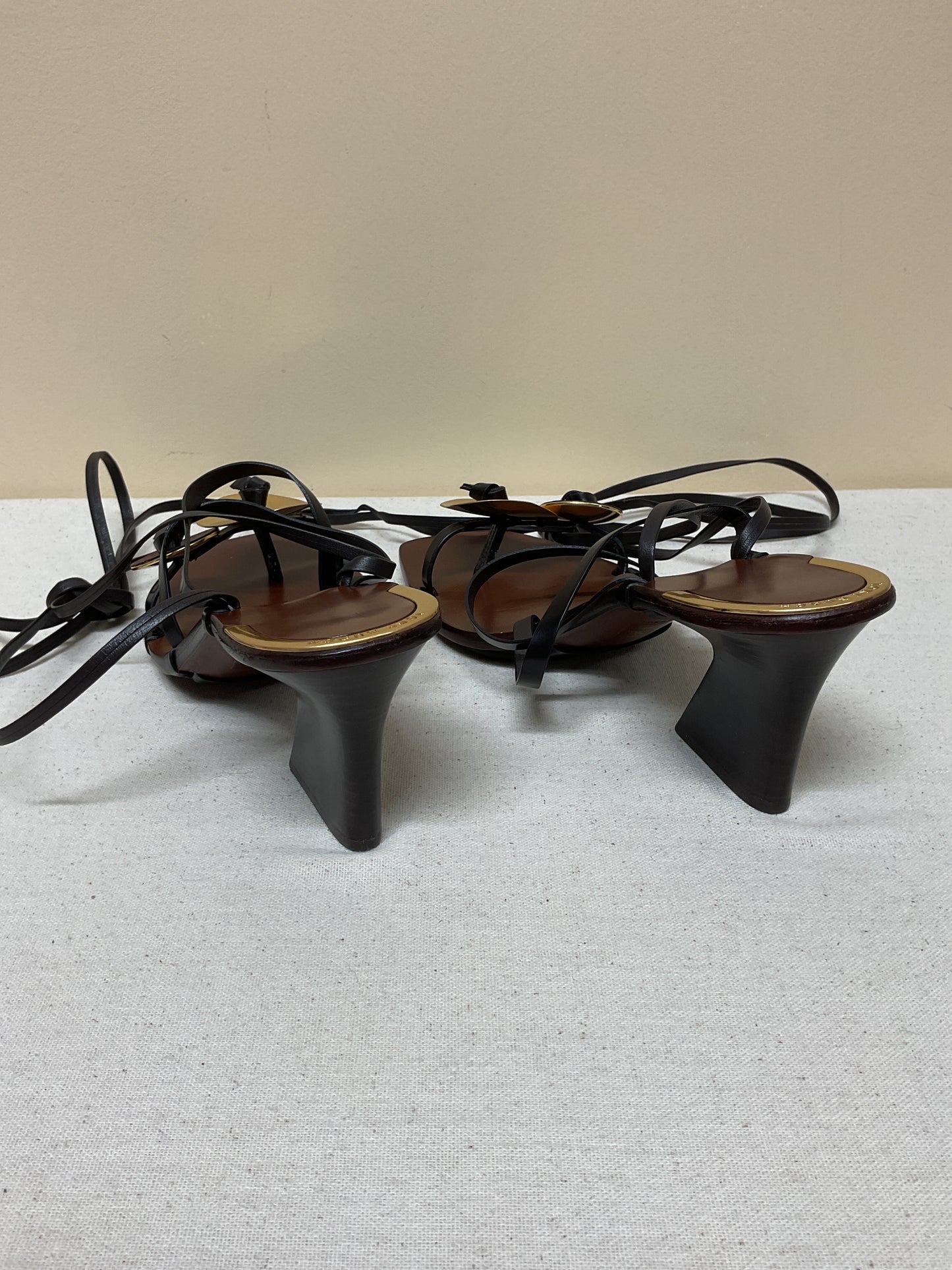 Sandals Designer By Tory Burch In Brown & Gold, Size:7