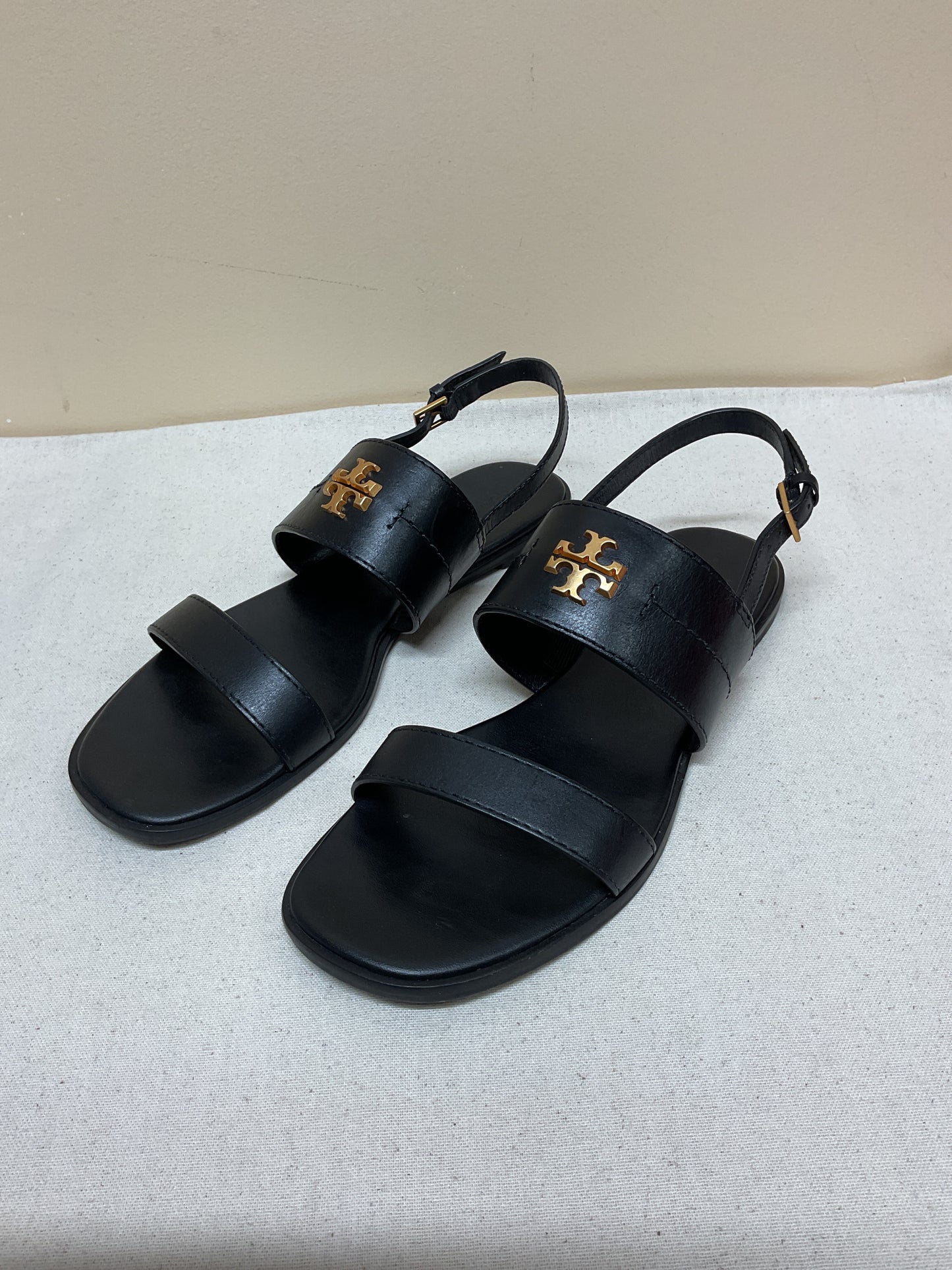 Sandals Designer By Tory Burch In Black & Gold, Size:10