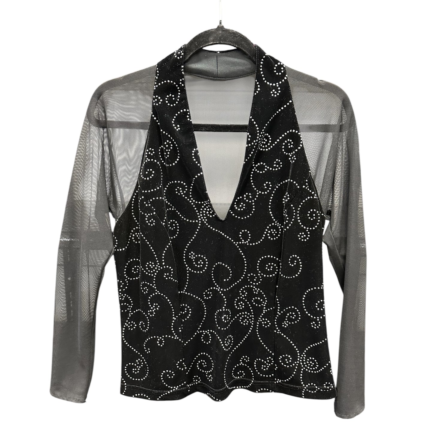 Top 3/4 Sleeve By Jr Nites In Black & Silver, Size:L