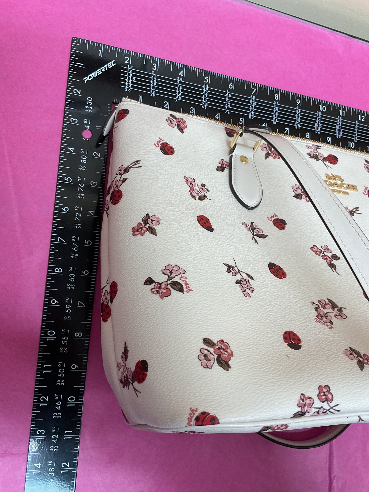 Handbag Designer By Coach In Cream & Green, Size:Large