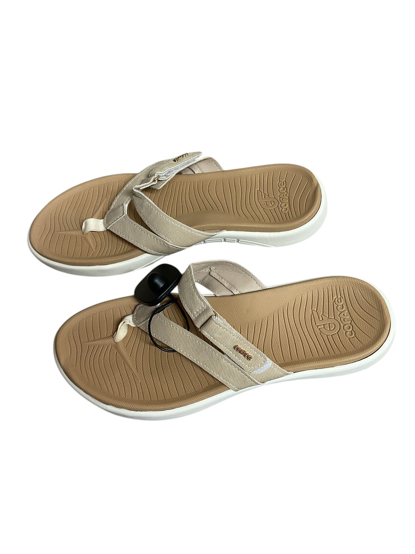 Sandals Flip Flops By Clothes Mentor In Tan & White, Size:10