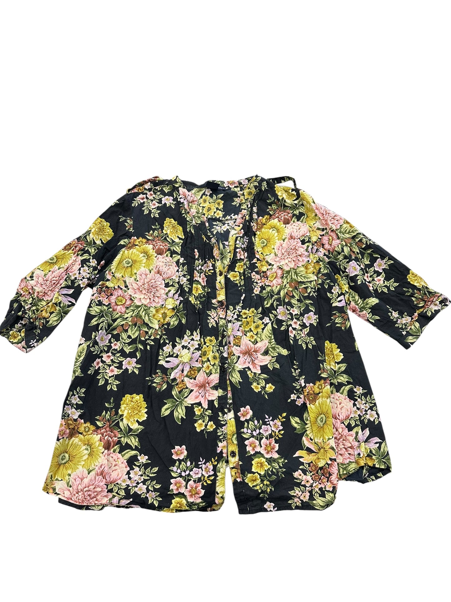 Blouse 3/4 Sleeve By Denim 24/7 In Floral Print, Size:2X