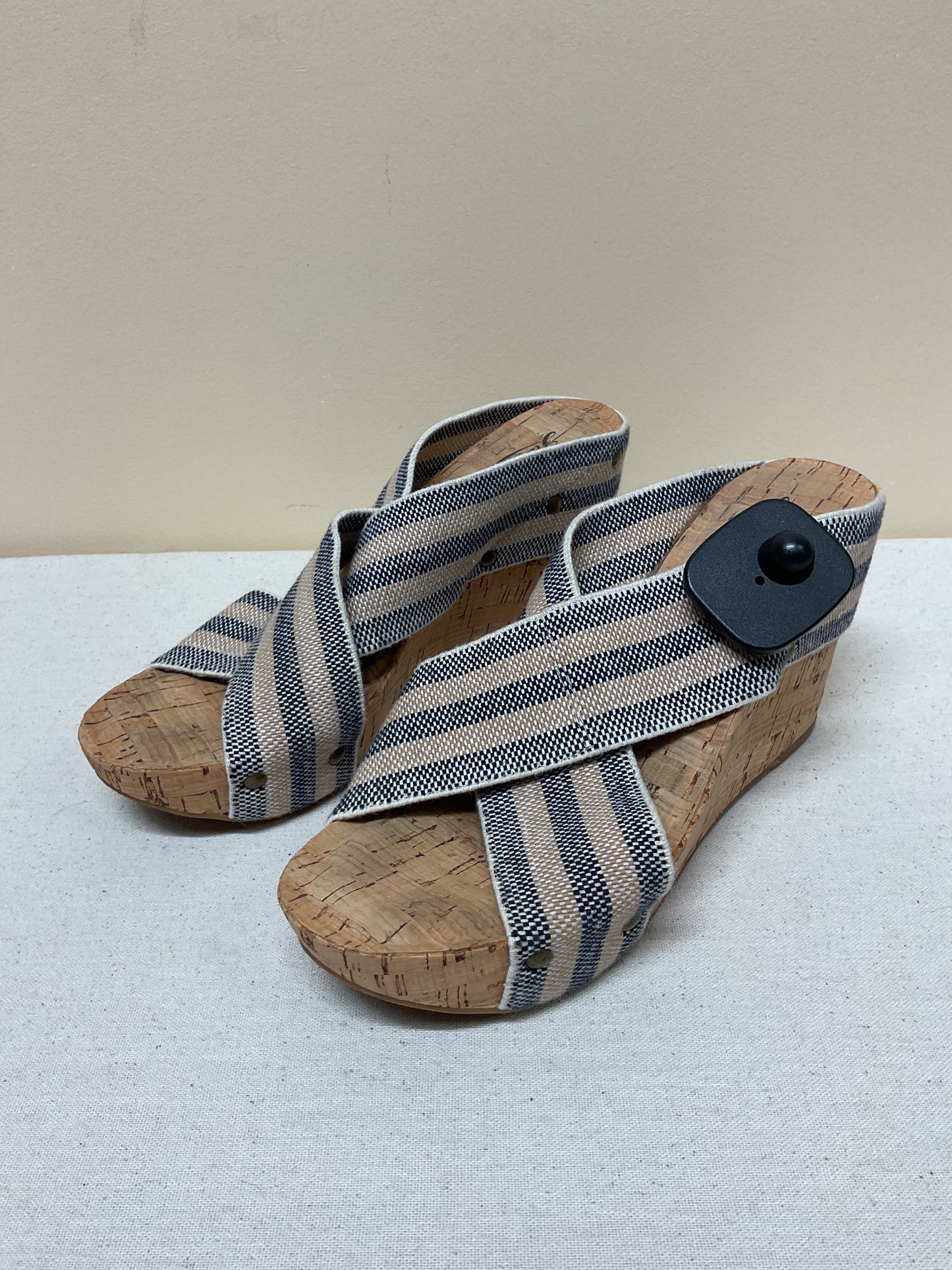 Sandals Heels Wedge By Lucky Brand In Blue & Tan, Size:7.5