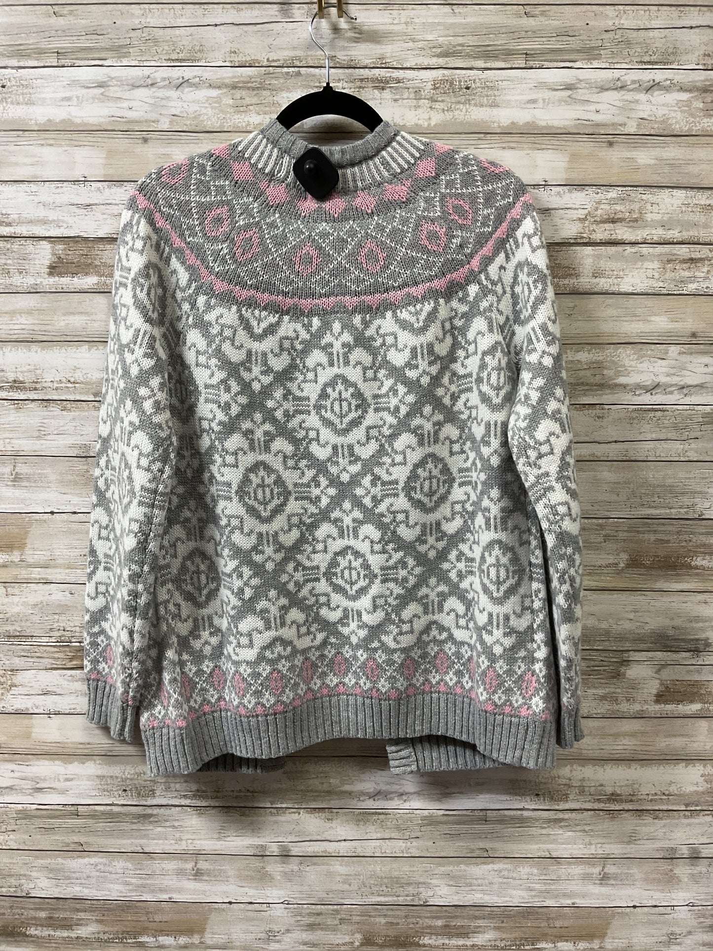 Sweater Cardigan By Clothes Mentor In Grey & White, Size:M
