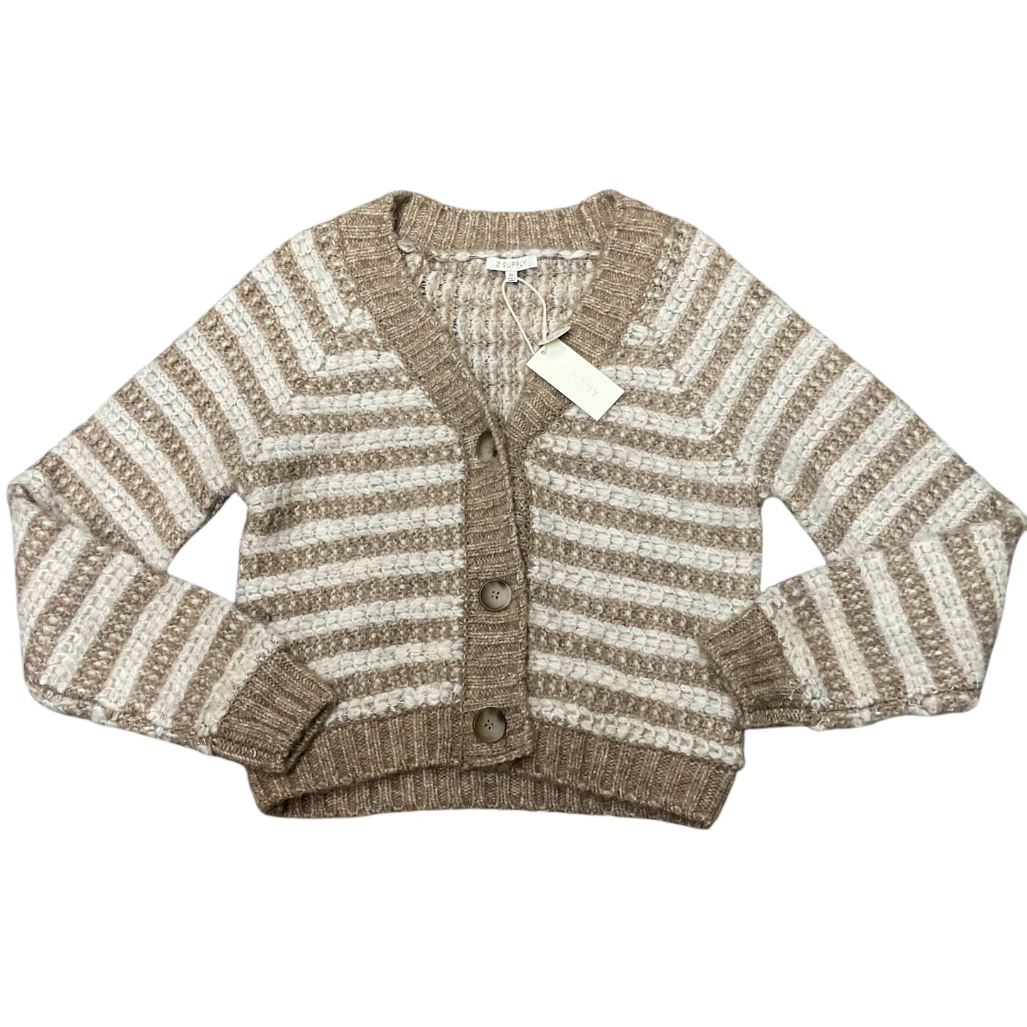 Sweater Cardigan By Z Supply In Tan & White, Size:M