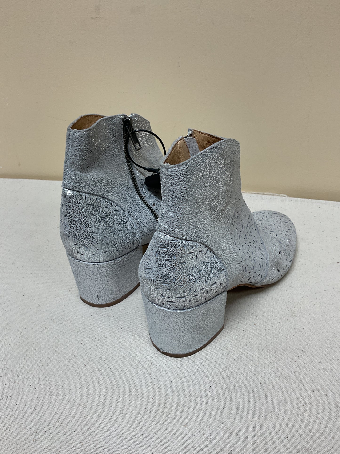 Boots Ankle Heels By Anthropologie In Silver, Size:7.5