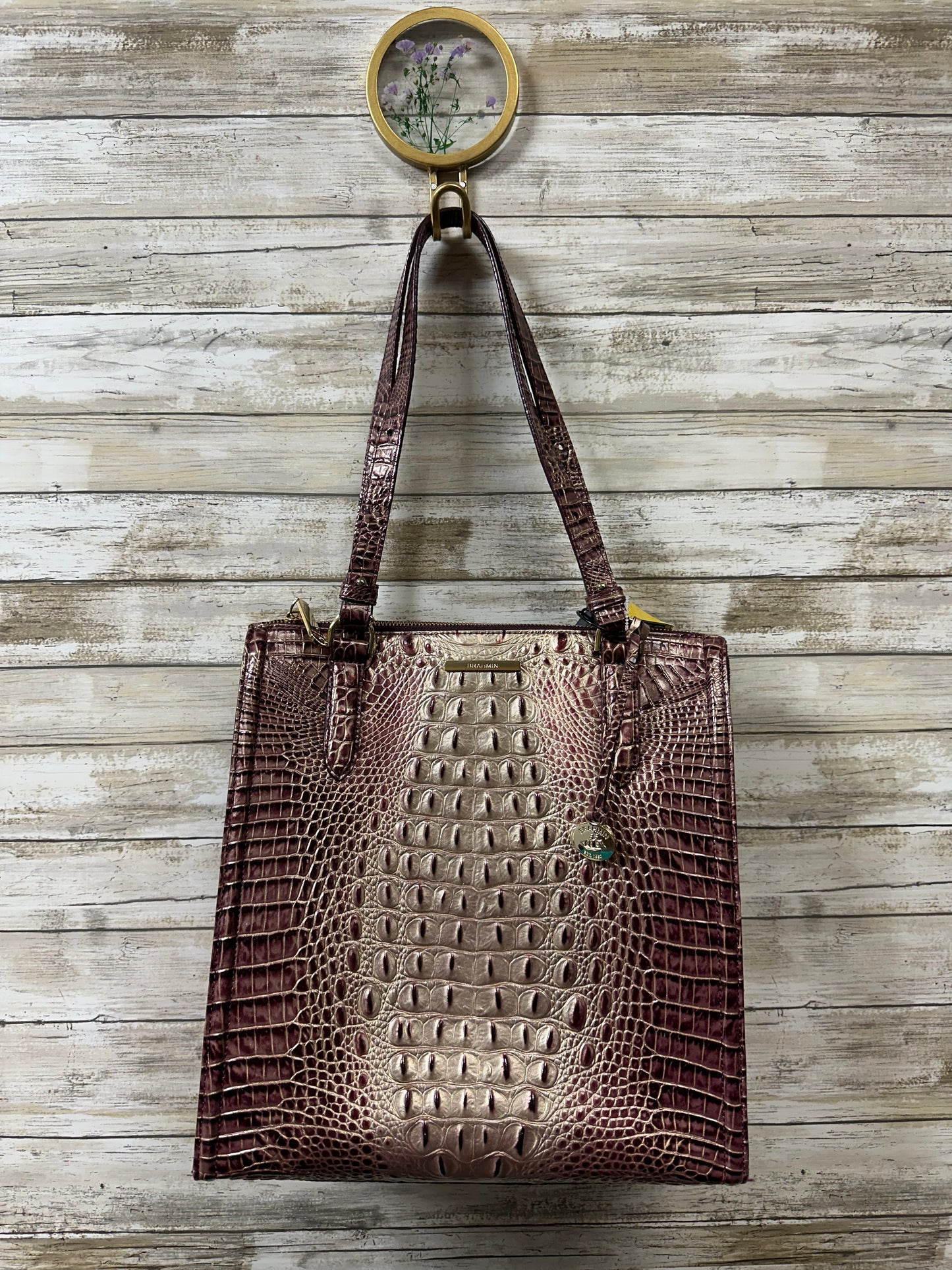 Handbag Designer By Brahmin In Gold & Purple, Size:Large