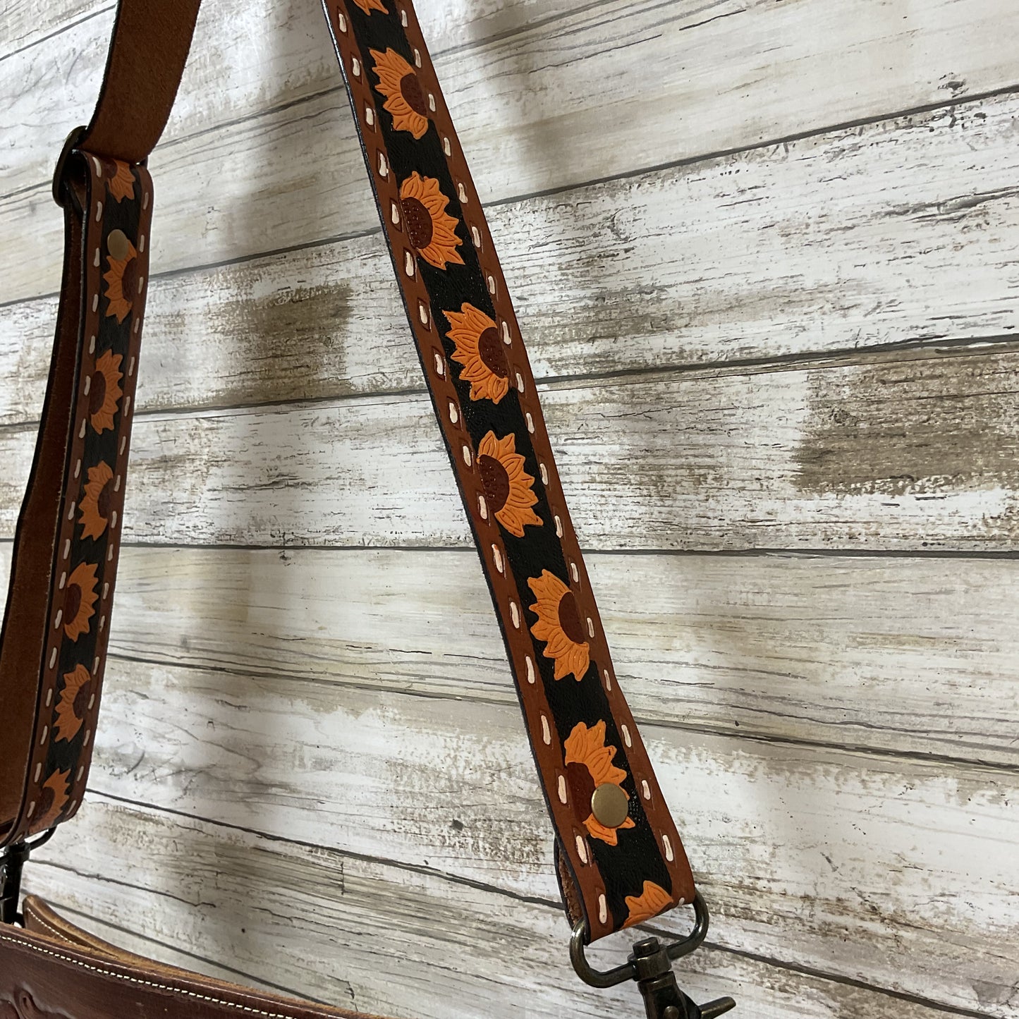Crossbody Leather By Myra In Brown & Yellow, Size:Large