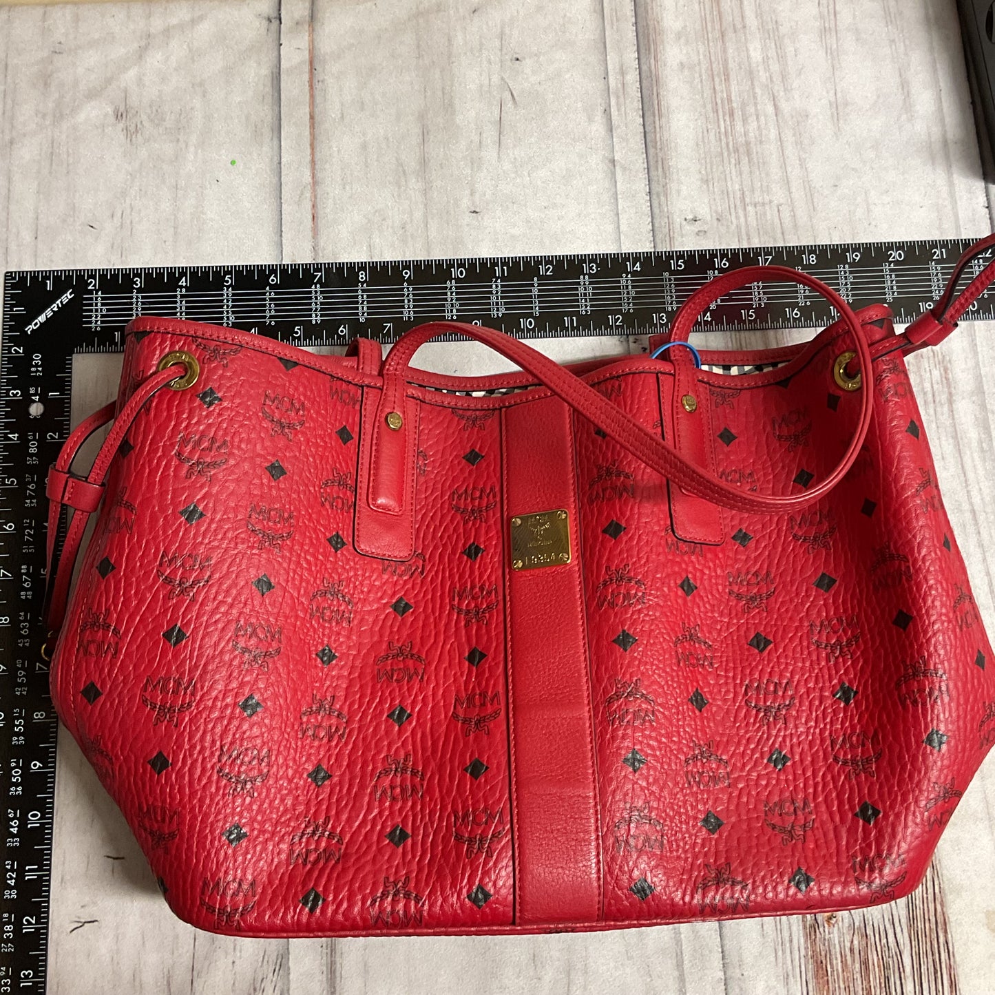 Handbag Luxury Designer By Mcm In Red, Size:Large