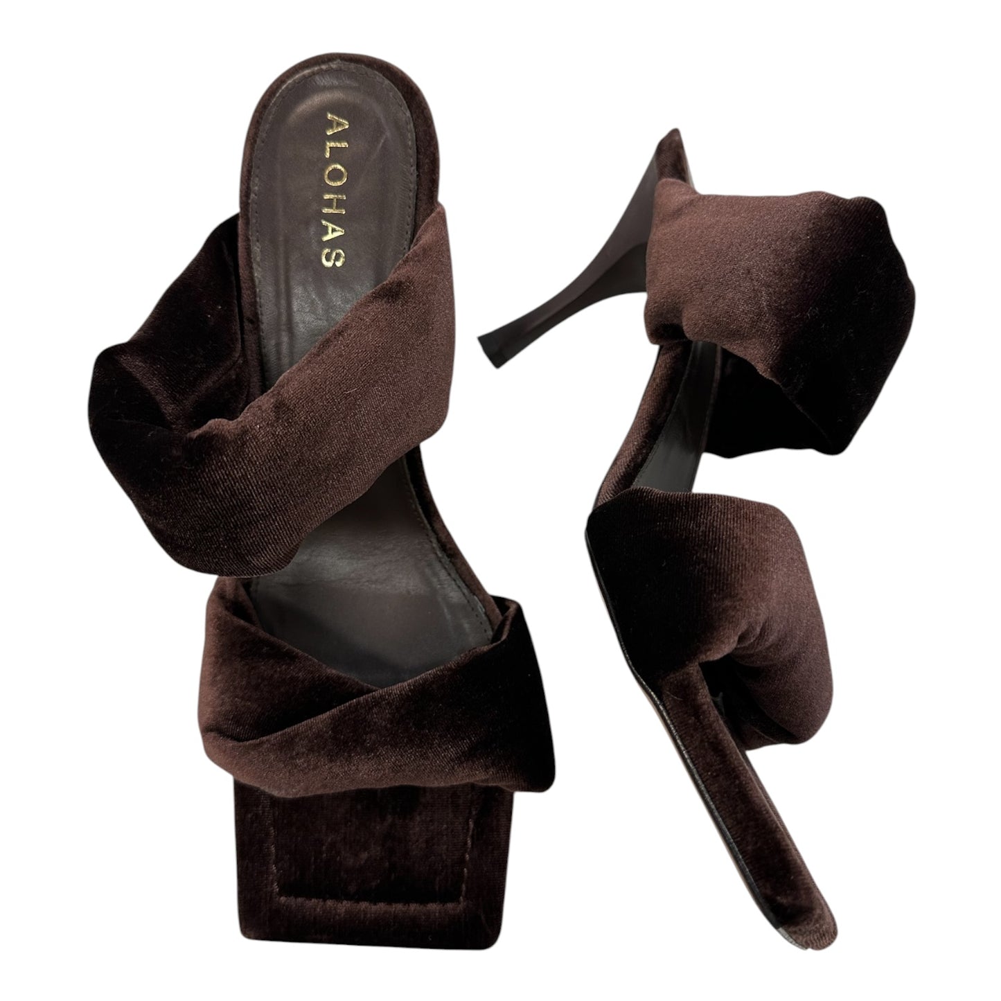 Sandals Heels Kitten By Clothes Mentor In Brown, Size:10.5
