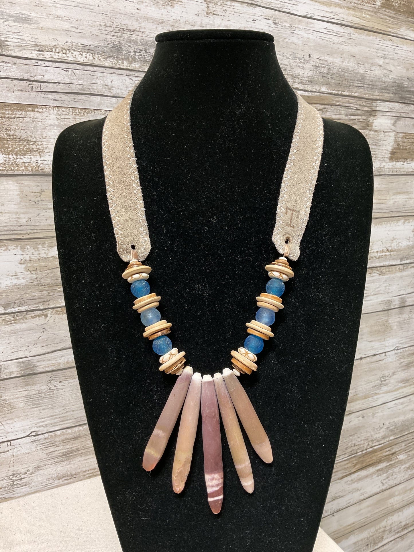 Necklace Statement By Cmb In Blue & Tan