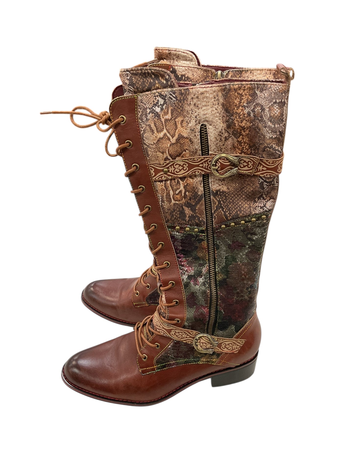 Boots Knee Flats By Cmb In Brown, Size:10.5