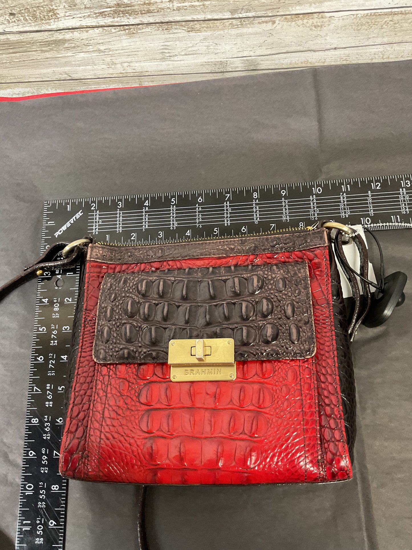 Crossbody Designer By Brahmin In Black & Red, Size:Small