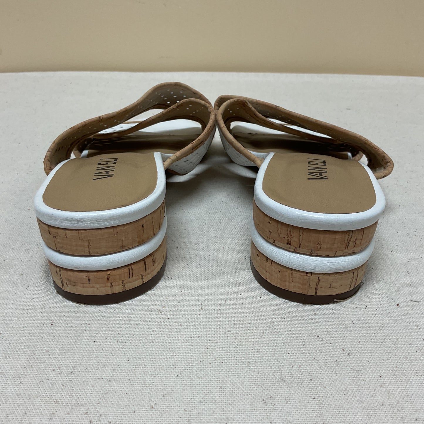 Sandals Heels Block By Vaneli In Cream & Tan, Size:8