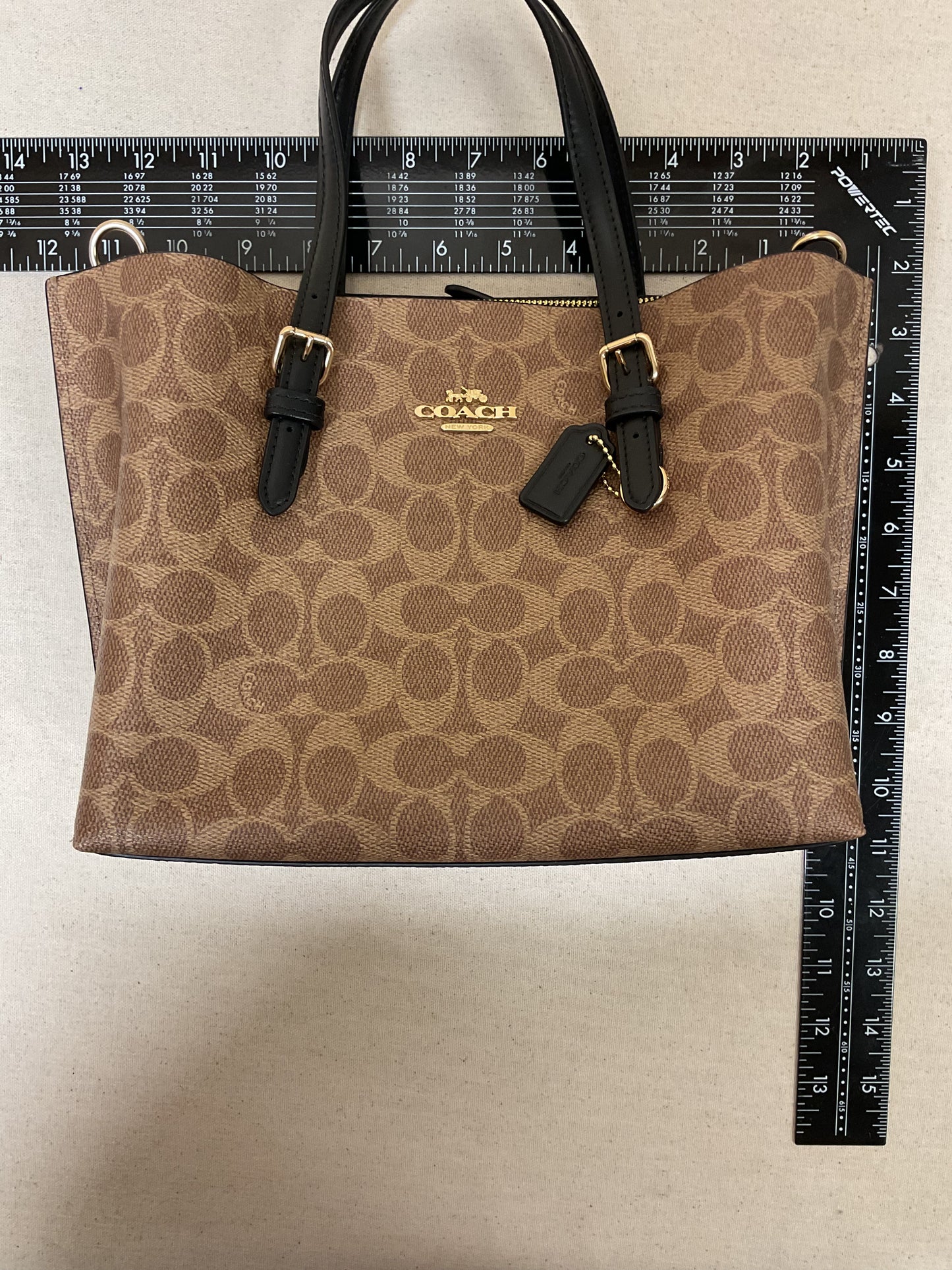 Handbag Designer By Coach In Black & Brown, Size:Small