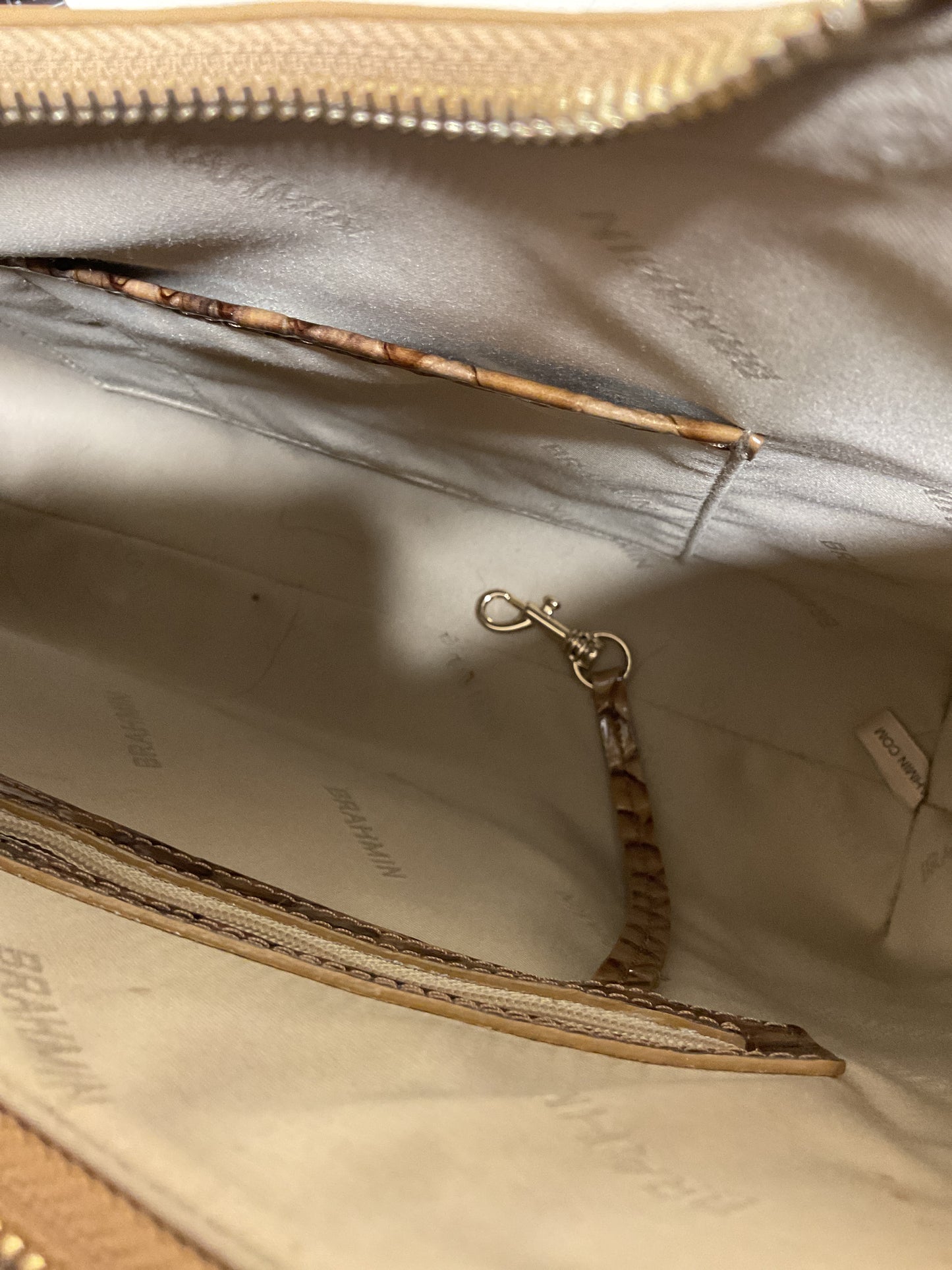 Handbag Designer By Brahmin In Brown & Gold, Size:Large