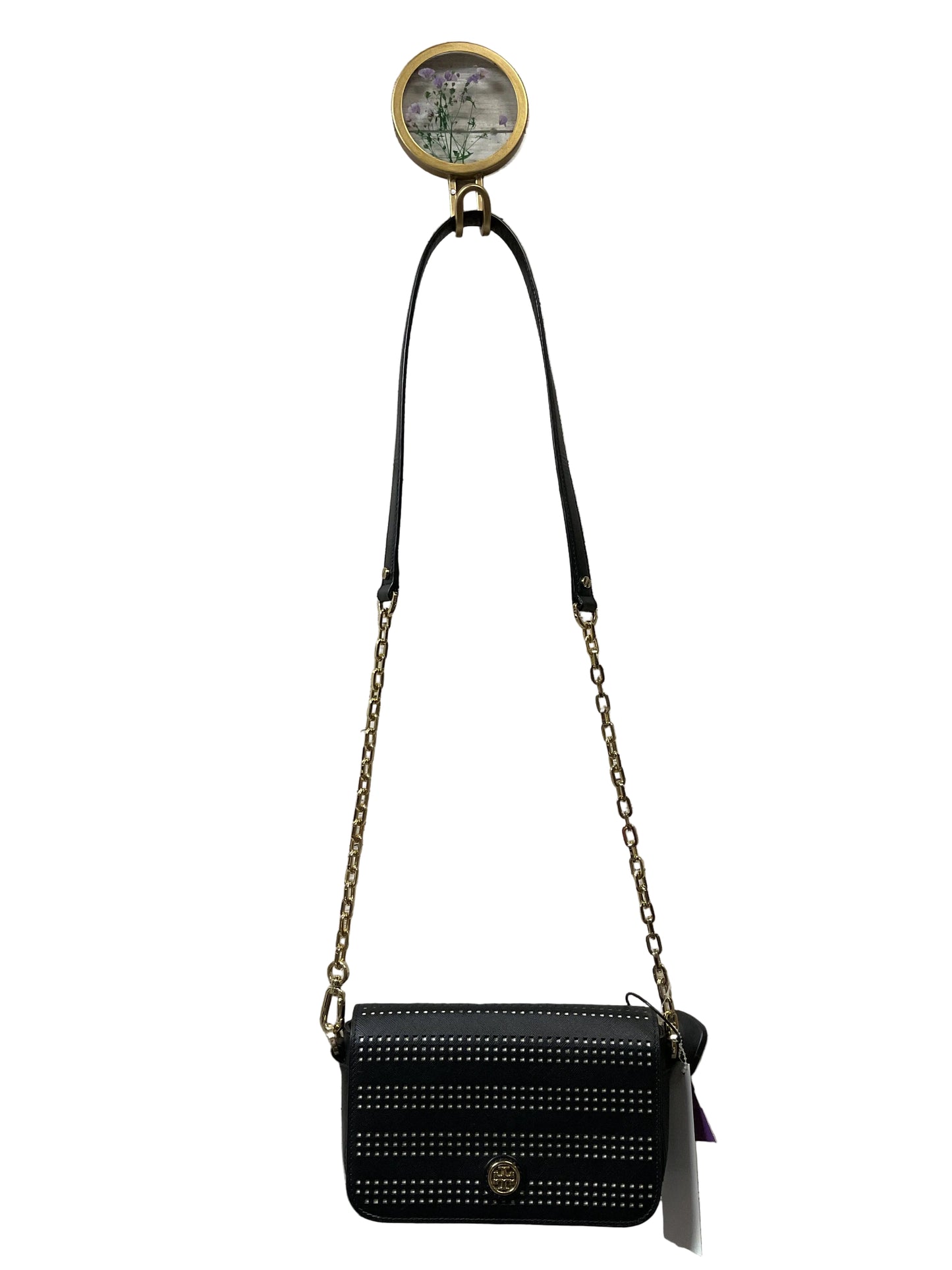 Crossbody Designer By Tory Burch In Black & Gold, Size:Small