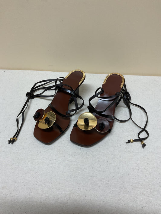 Sandals Designer By Tory Burch In Brown & Gold, Size:7