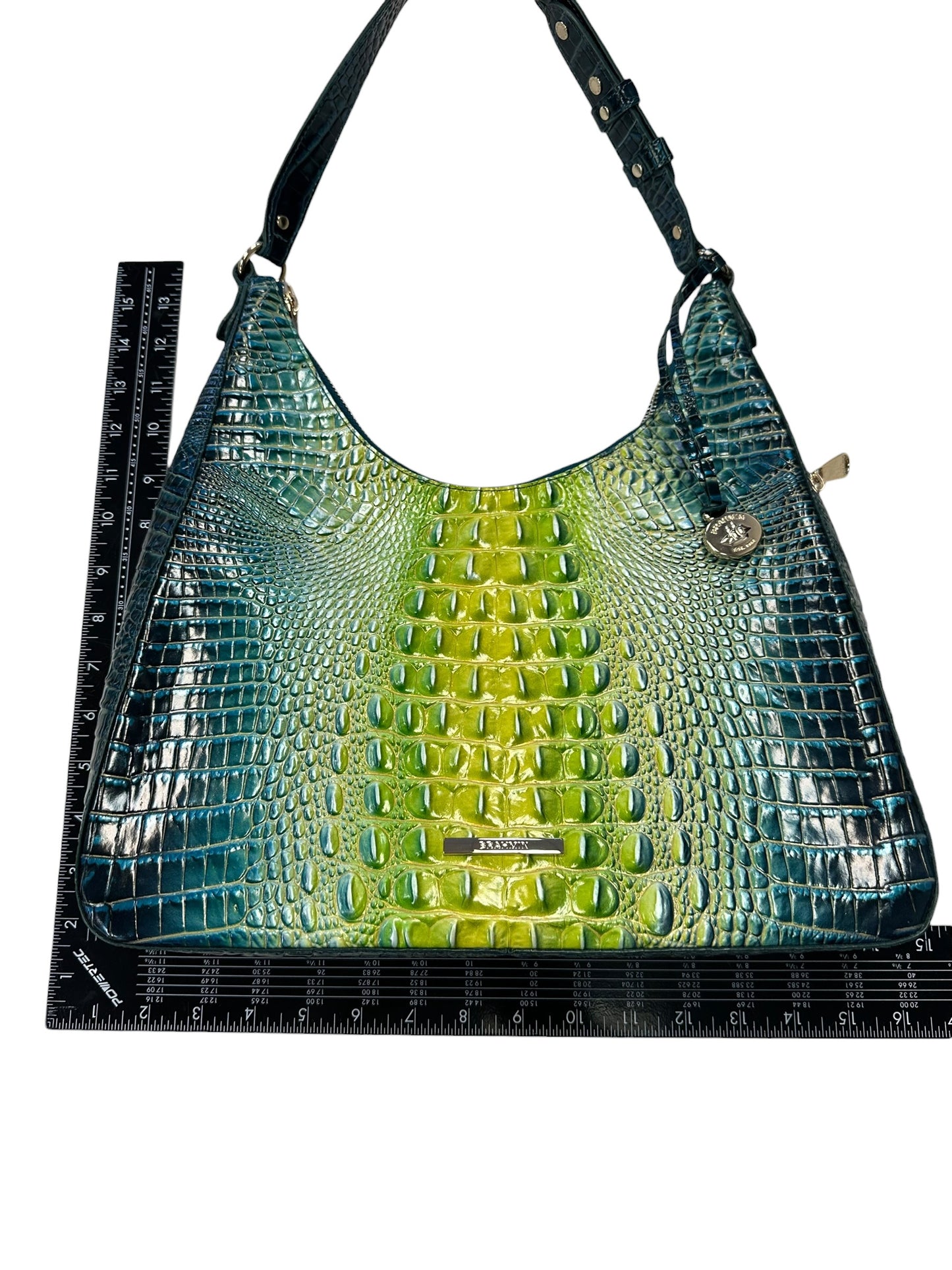 Handbag Designer By Brahmin In Green & Yellow, Size:Large