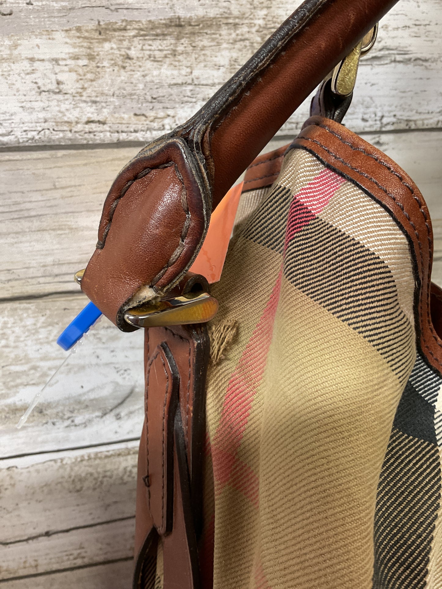 Handbag Luxury Designer By Burberry In Plaid Pattern, Size:Large