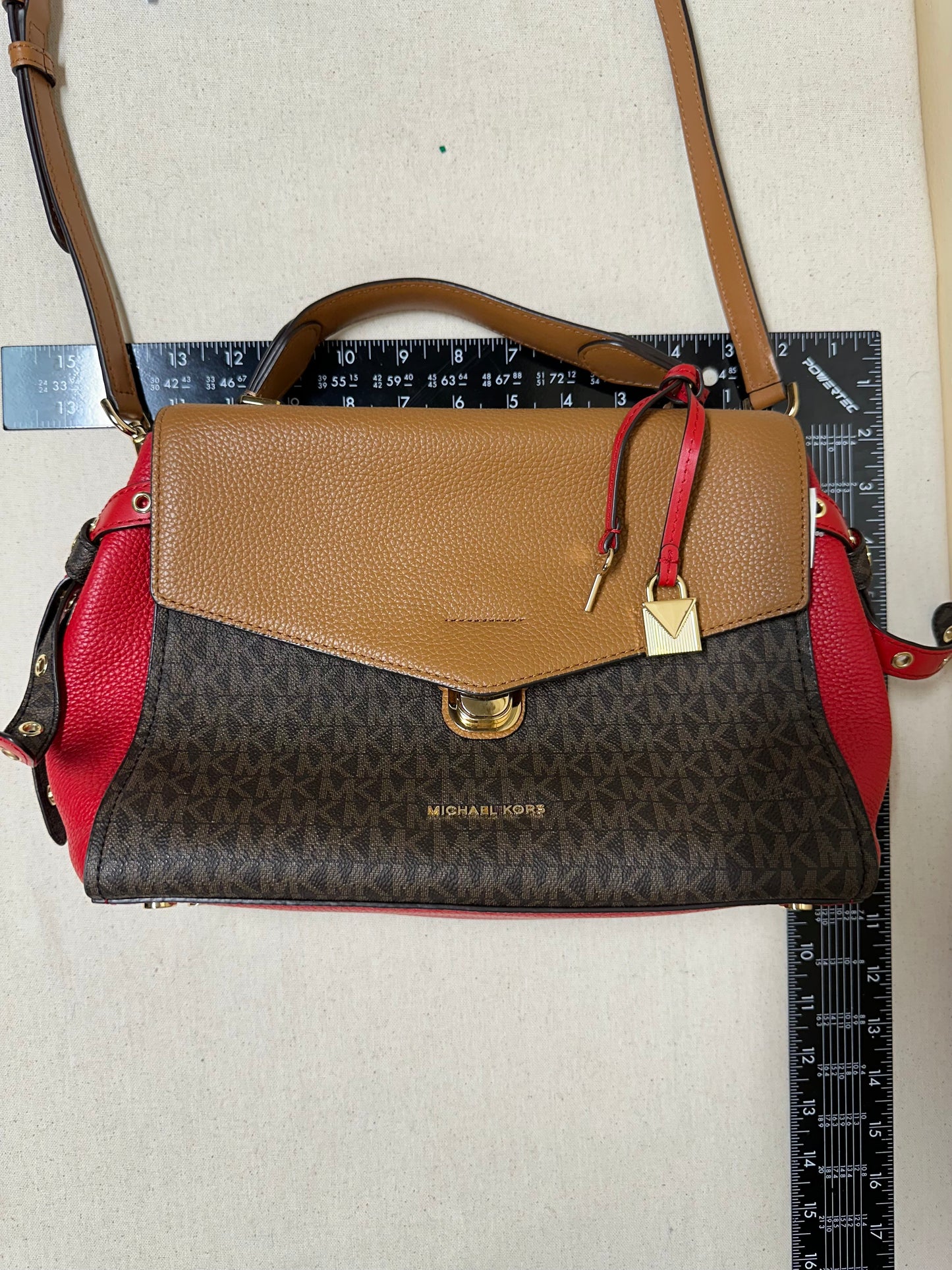 Handbag Designer By Michael Kors In Brown & Red, Size:Medium