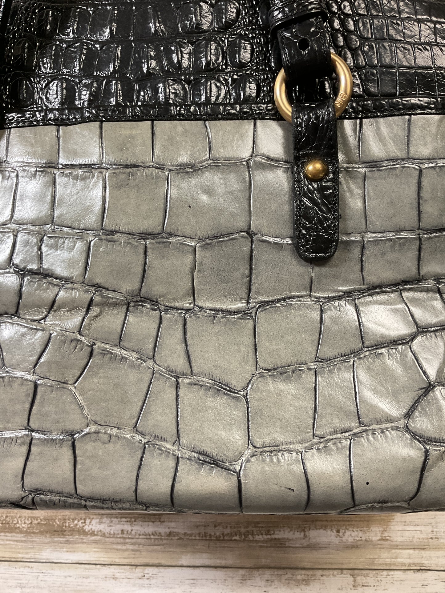 Handbag Designer By Brahmin In Black & Grey, Size:Medium
