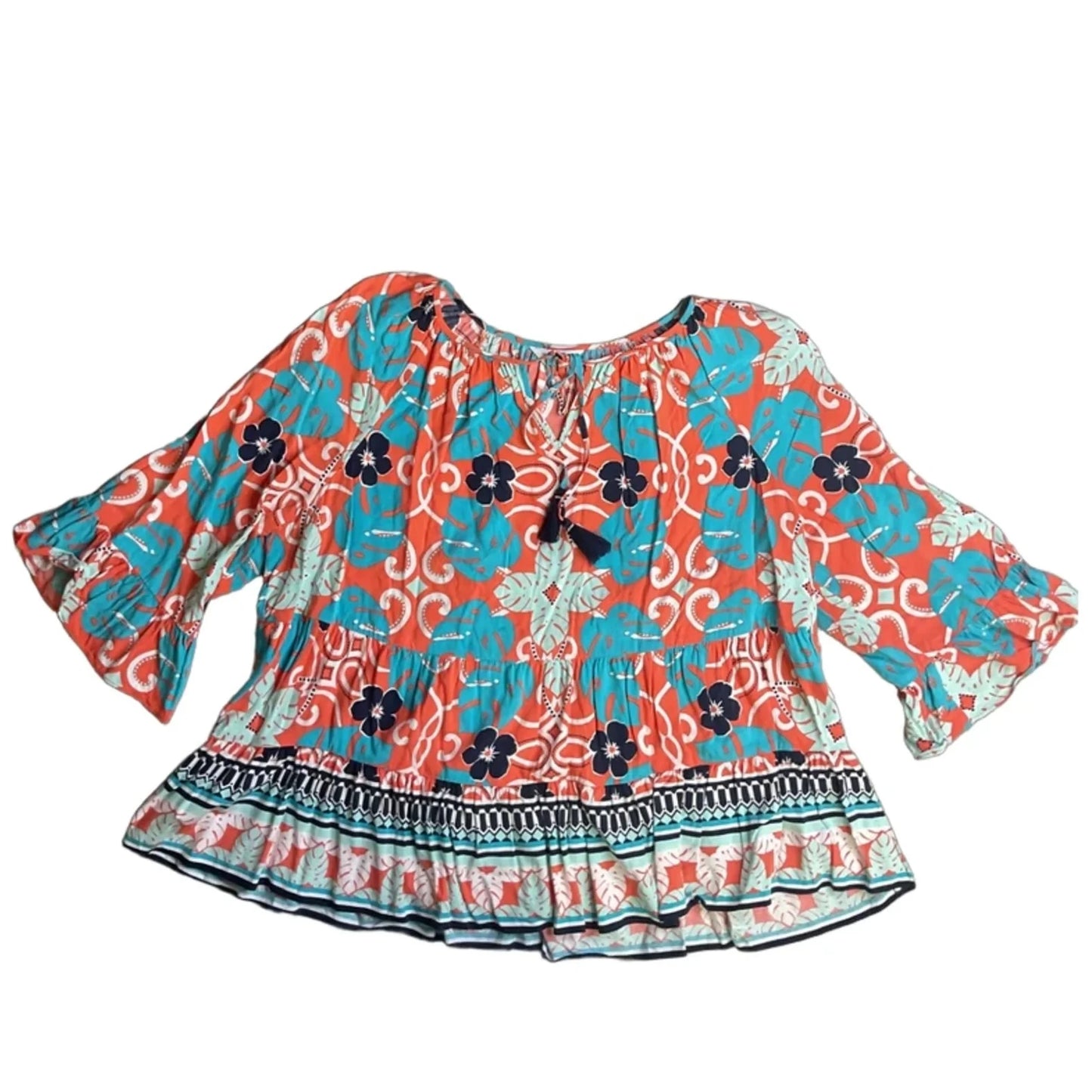 Top Short Sleeve By Crown And Ivy In Blue & Orange, Size: 1x