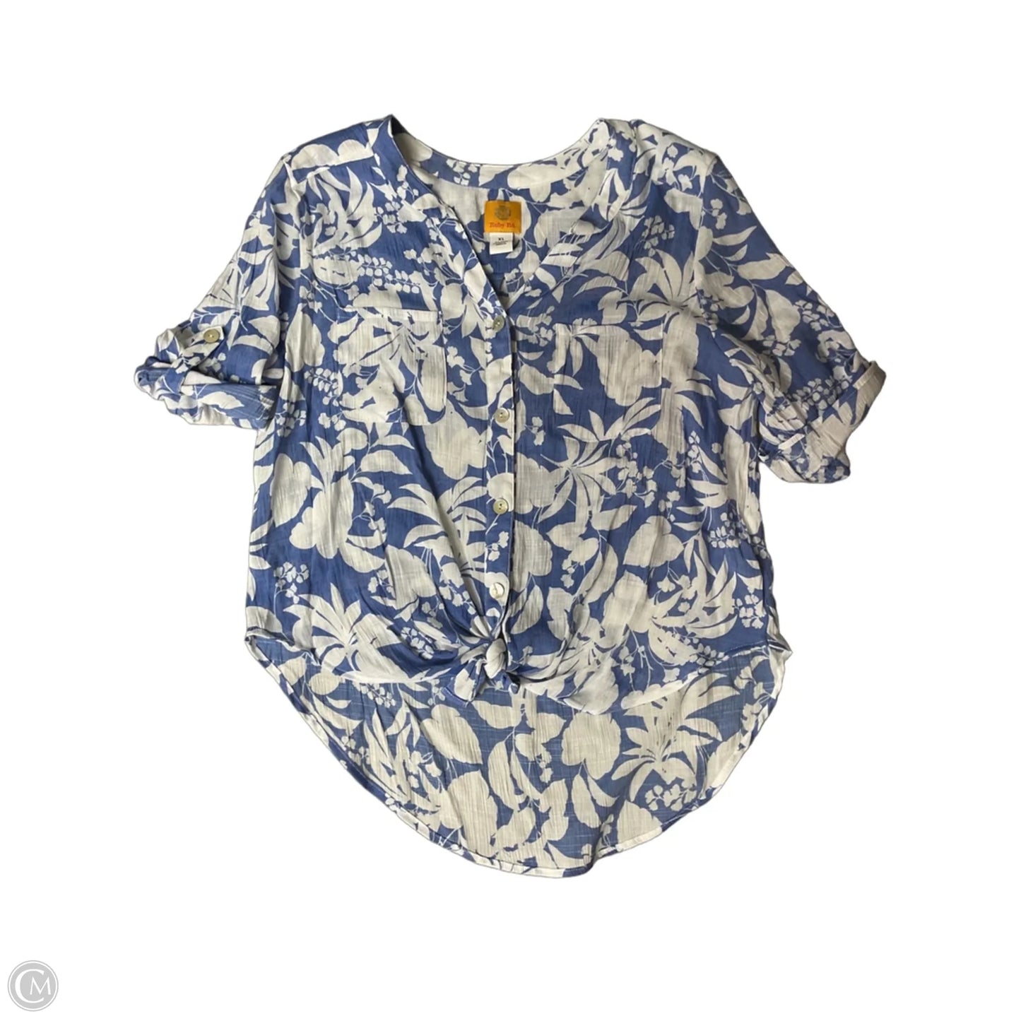 Top Short Sleeve By Ruby Rd In Blue & White, Size: Xl