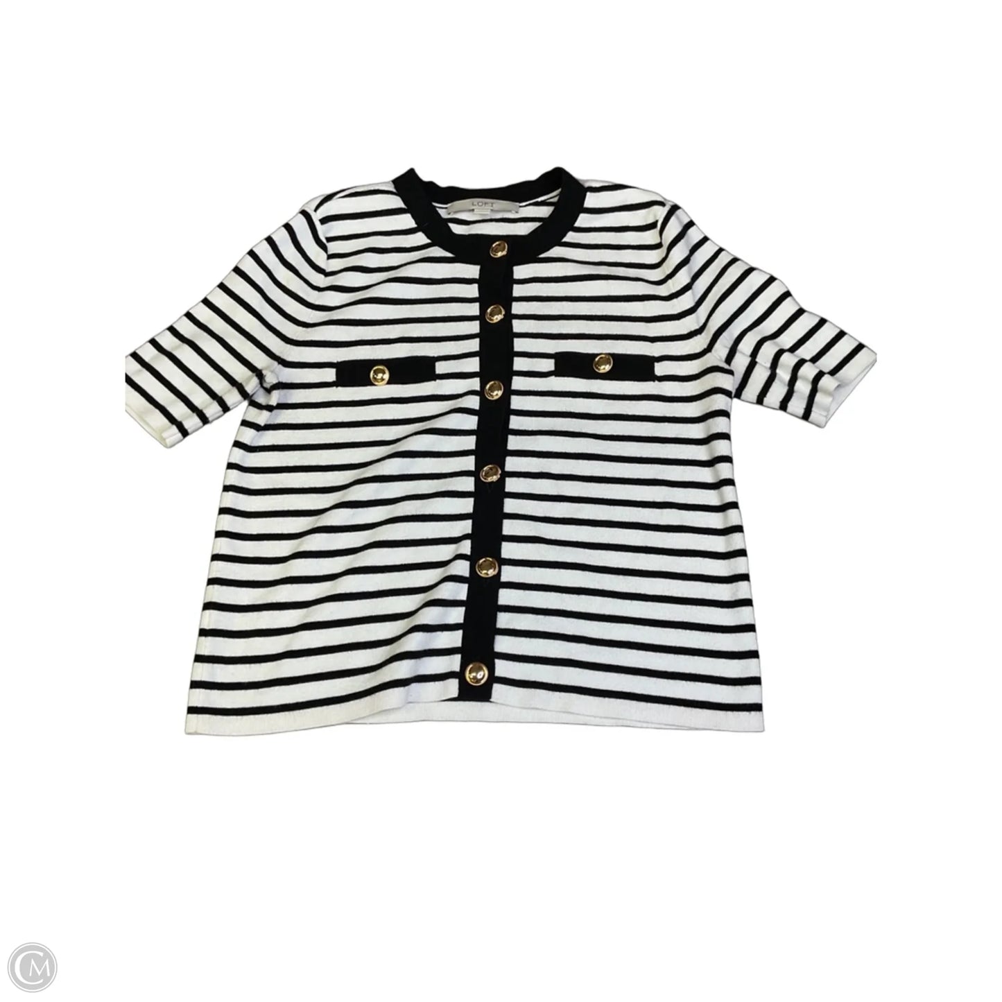 Top Short Sleeve By Loft In Blue & Cream, Size: S