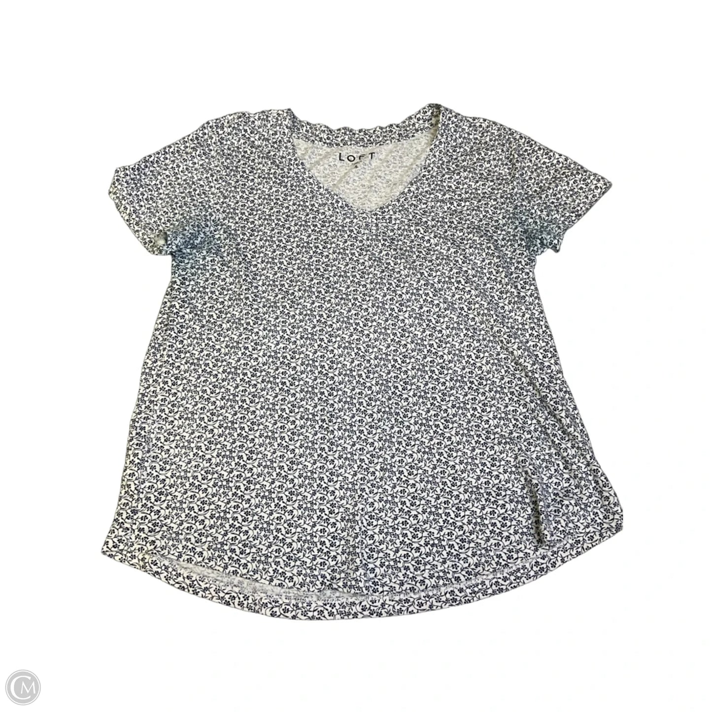 Top Short Sleeve By Loft In Blue & Cream, Size: S