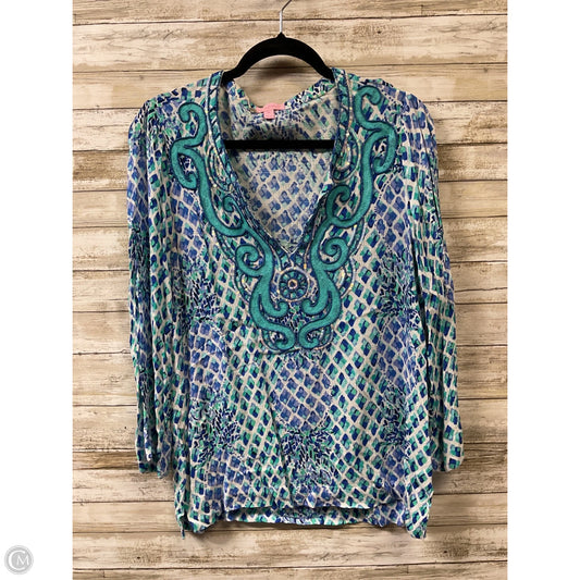 Top Long Sleeve Designer By Lilly Pulitzer In Blue & Green, Size: M