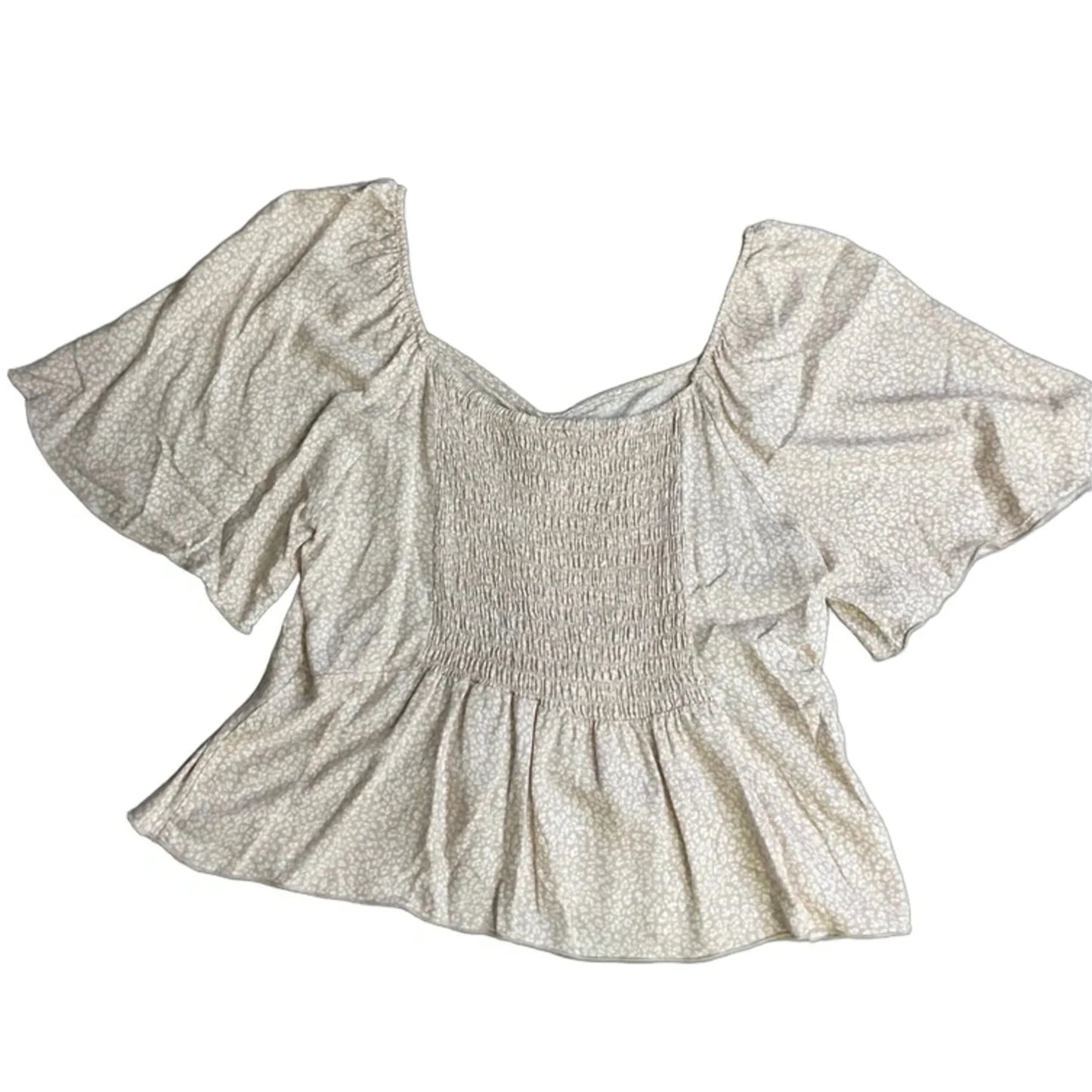 Top Short Sleeve By Urban Romantics In Tan & White, Size: L