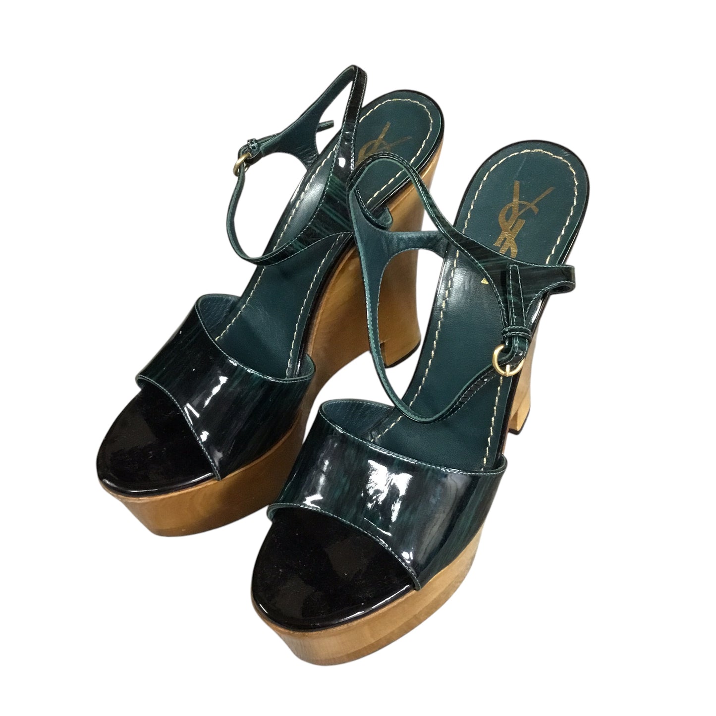 Shoes Heels Wedge By Yves Saint Laurent In Green, Size: 9.5