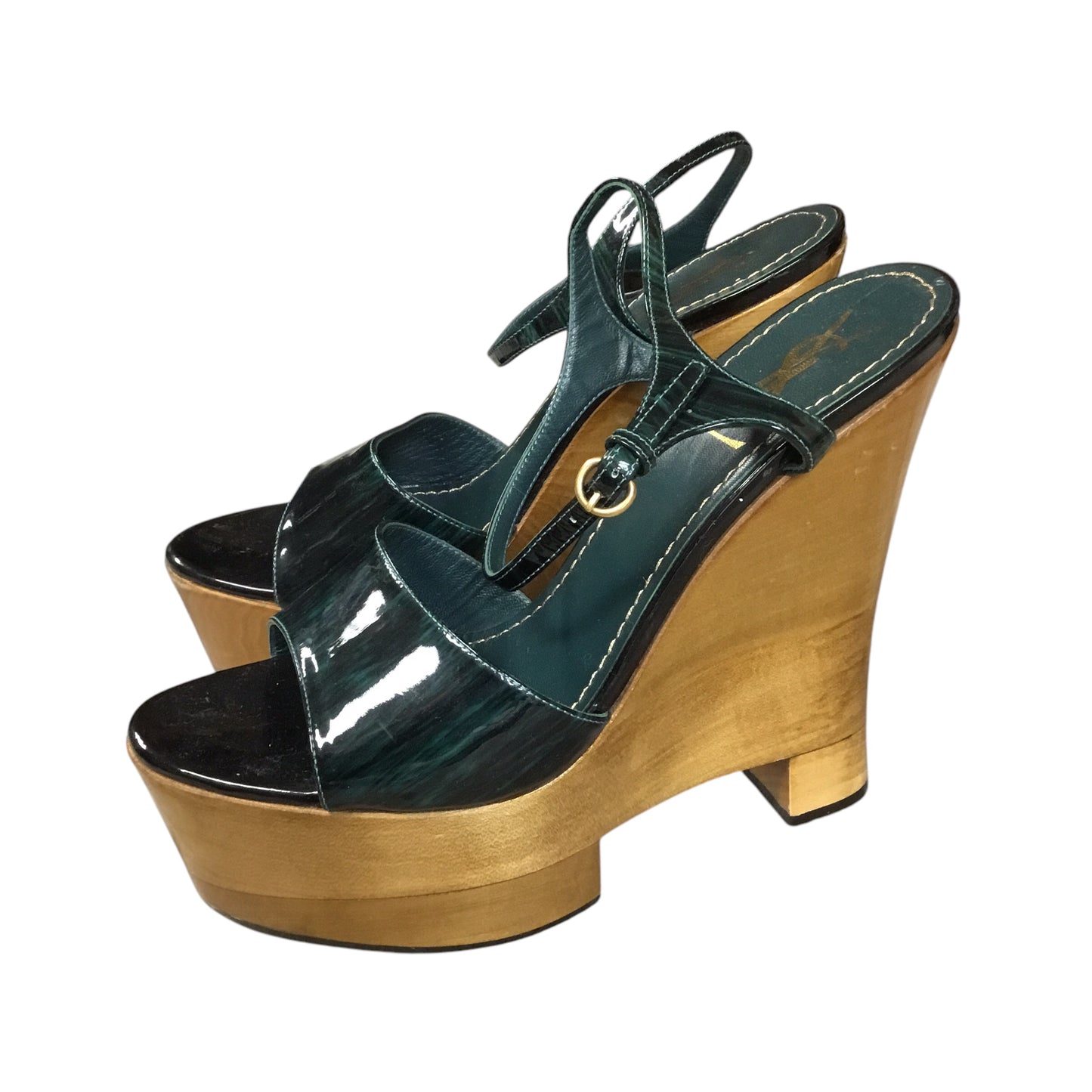 Shoes Heels Wedge By Yves Saint Laurent In Green, Size: 9.5