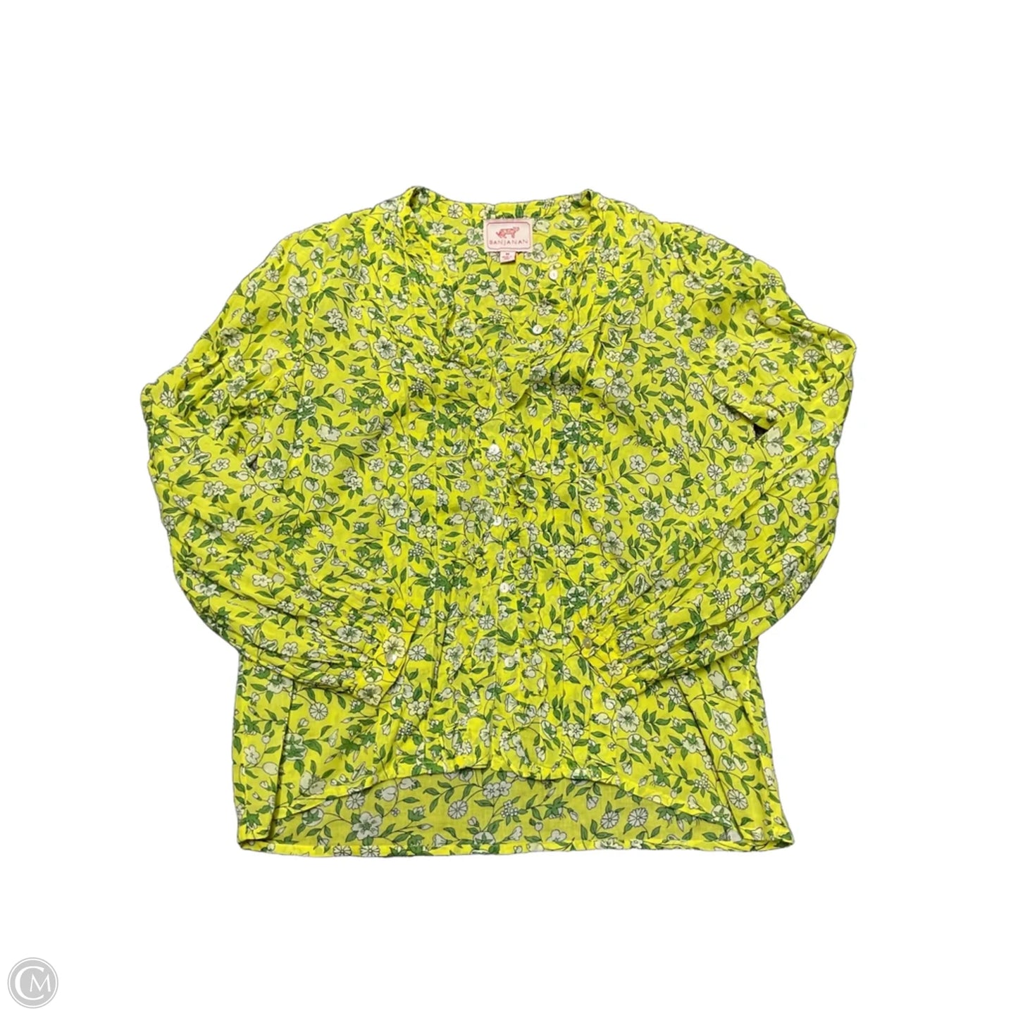 Top Long Sleeve By Banjanan In Green & Yellow, Size: M