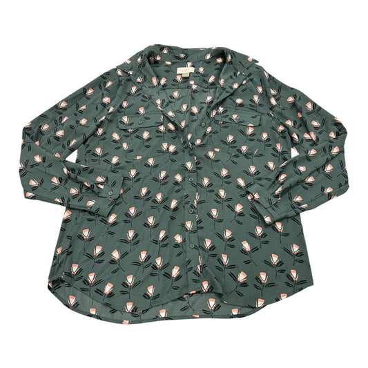 Blouse Ls By Loft In Green & Pink, Size:L