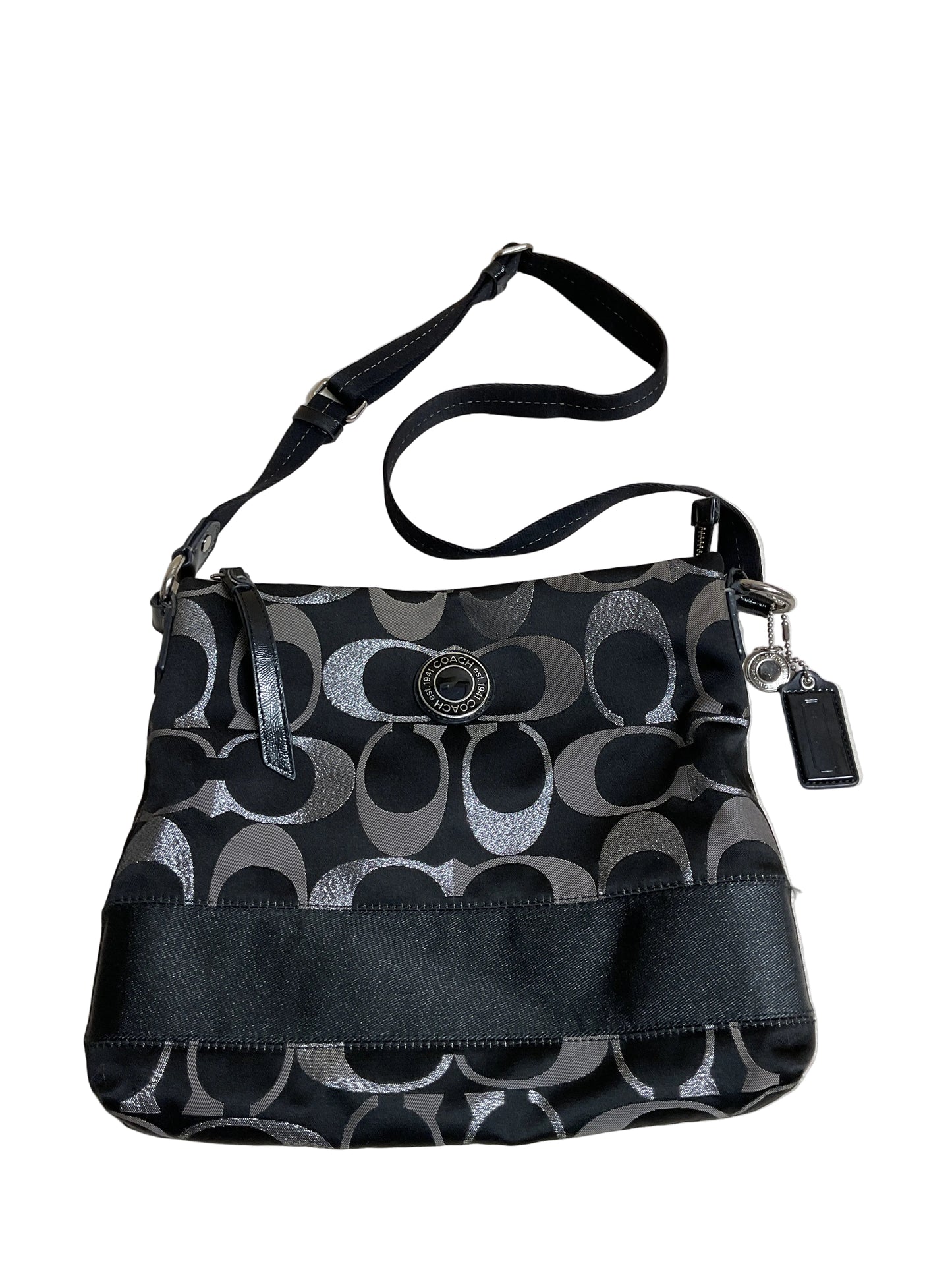 Handbag Designer By Coach In Black & Silver, Size:Medium