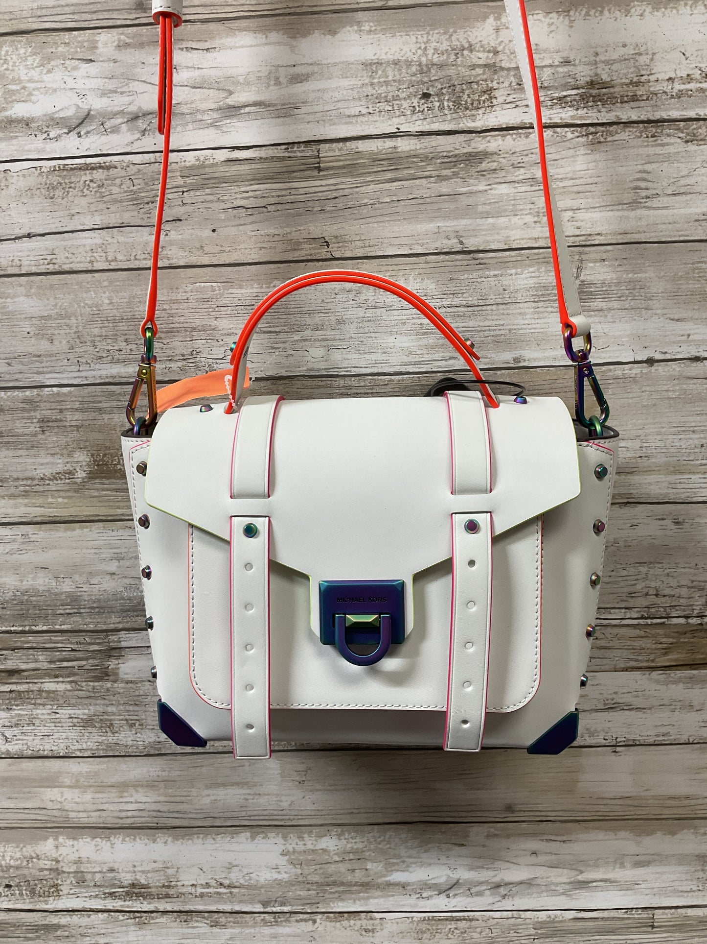 Handbag Designer By Michael Kors In White, Size:Small