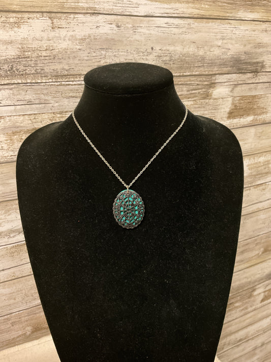 Necklace Pendant By Lauren By Ralph Lauren In Green & Silver
