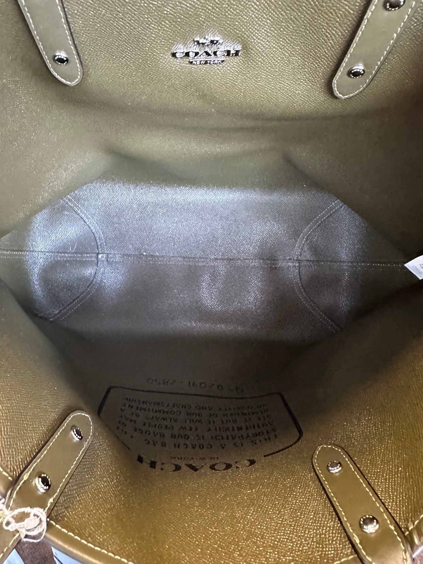 Handbag Designer By Coach In Cream & Green, Size:Large