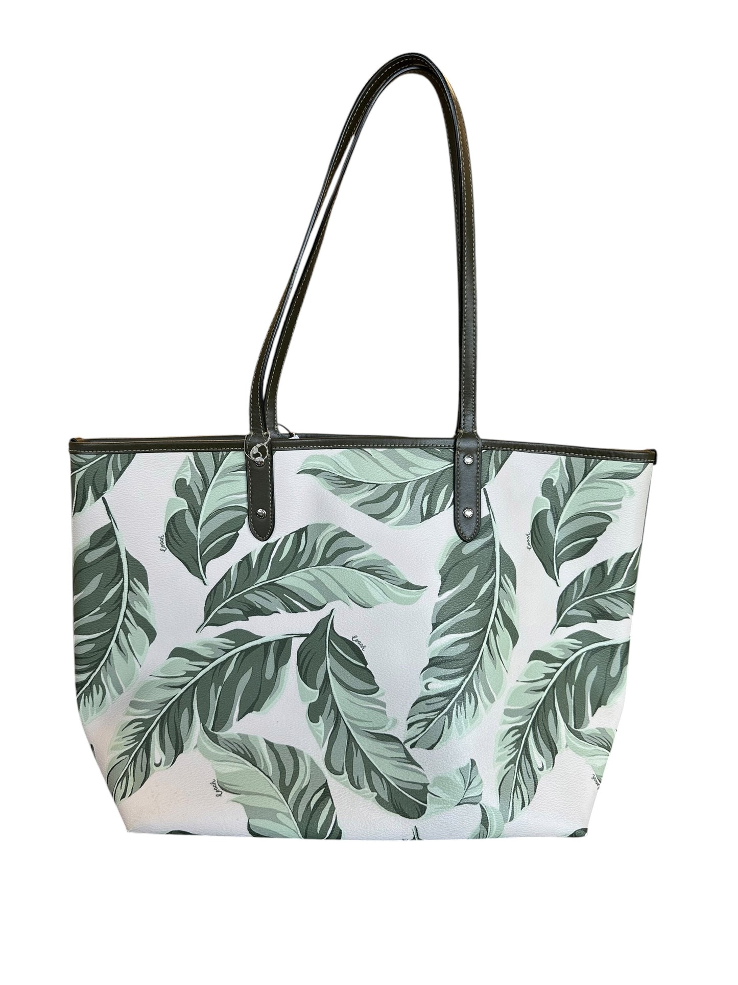 Handbag Designer By Coach In Cream & Green, Size:Large