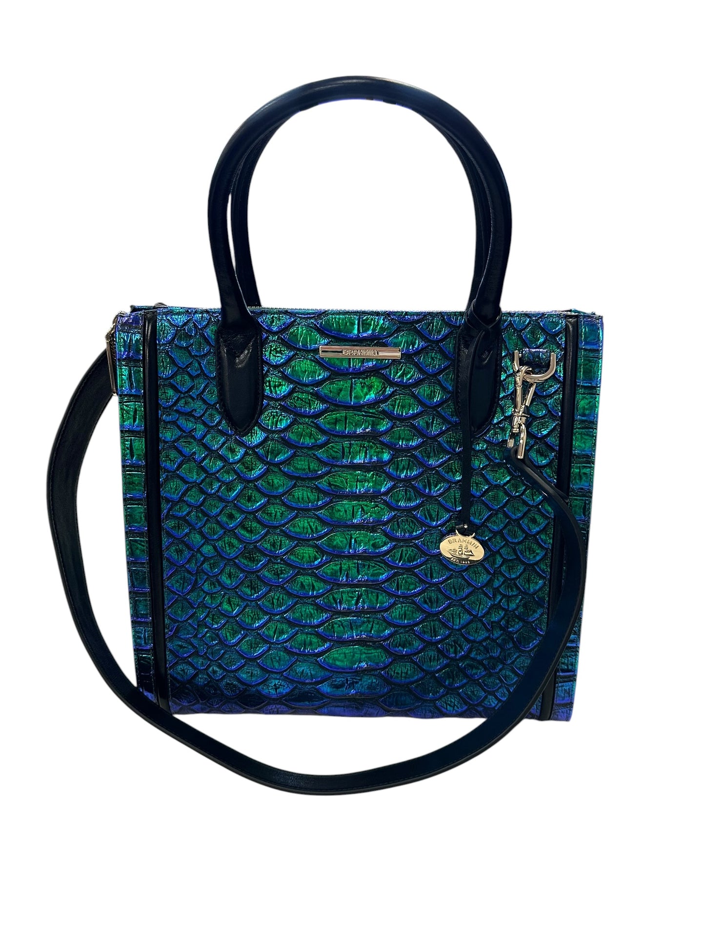 Handbag Designer By Brahmin In Blue & Green, Size:Large