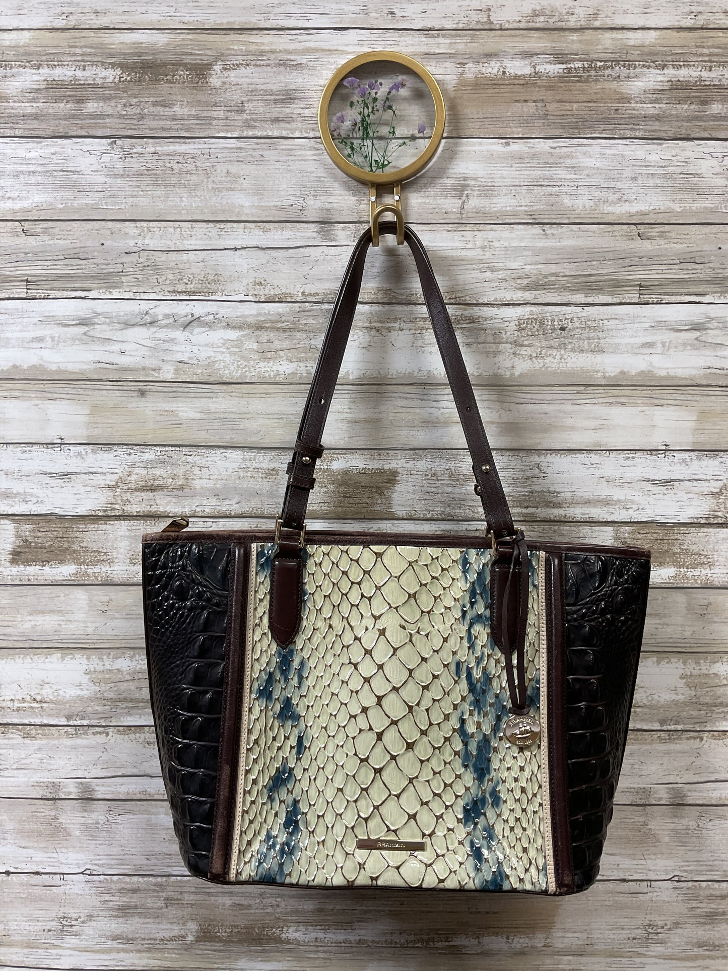 Handbag Designer By Brahmin In Brown & Cream, Size:Medium