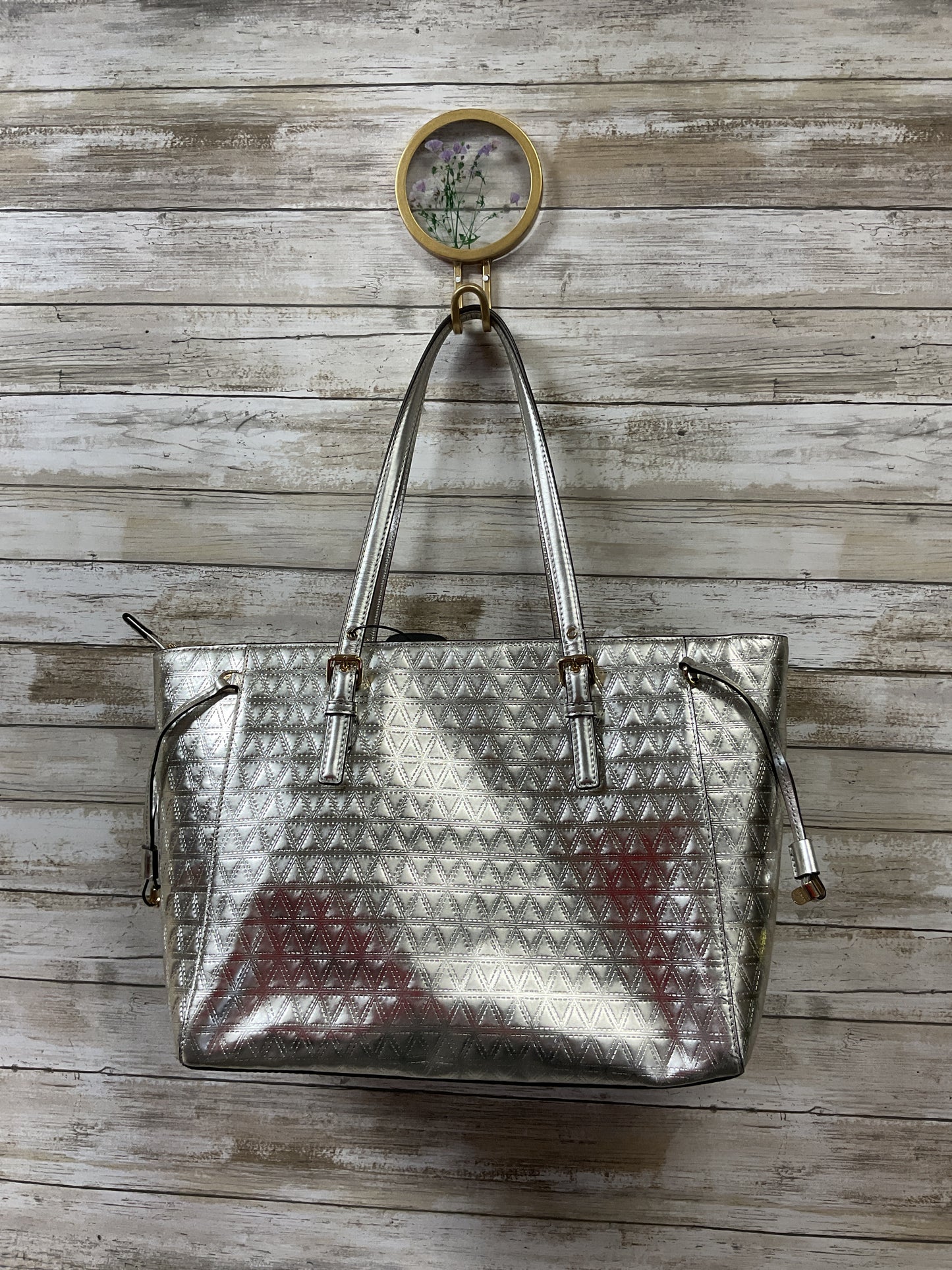 Handbag Designer By Michael Kors In Silver, Size:Large