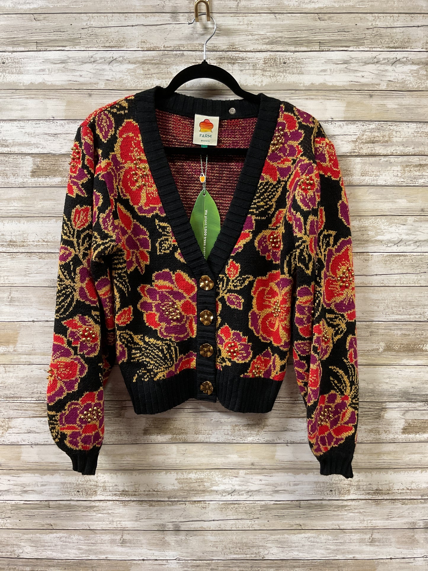 Sweater Cardigan By Farm Rio In Black & Red, Size:M