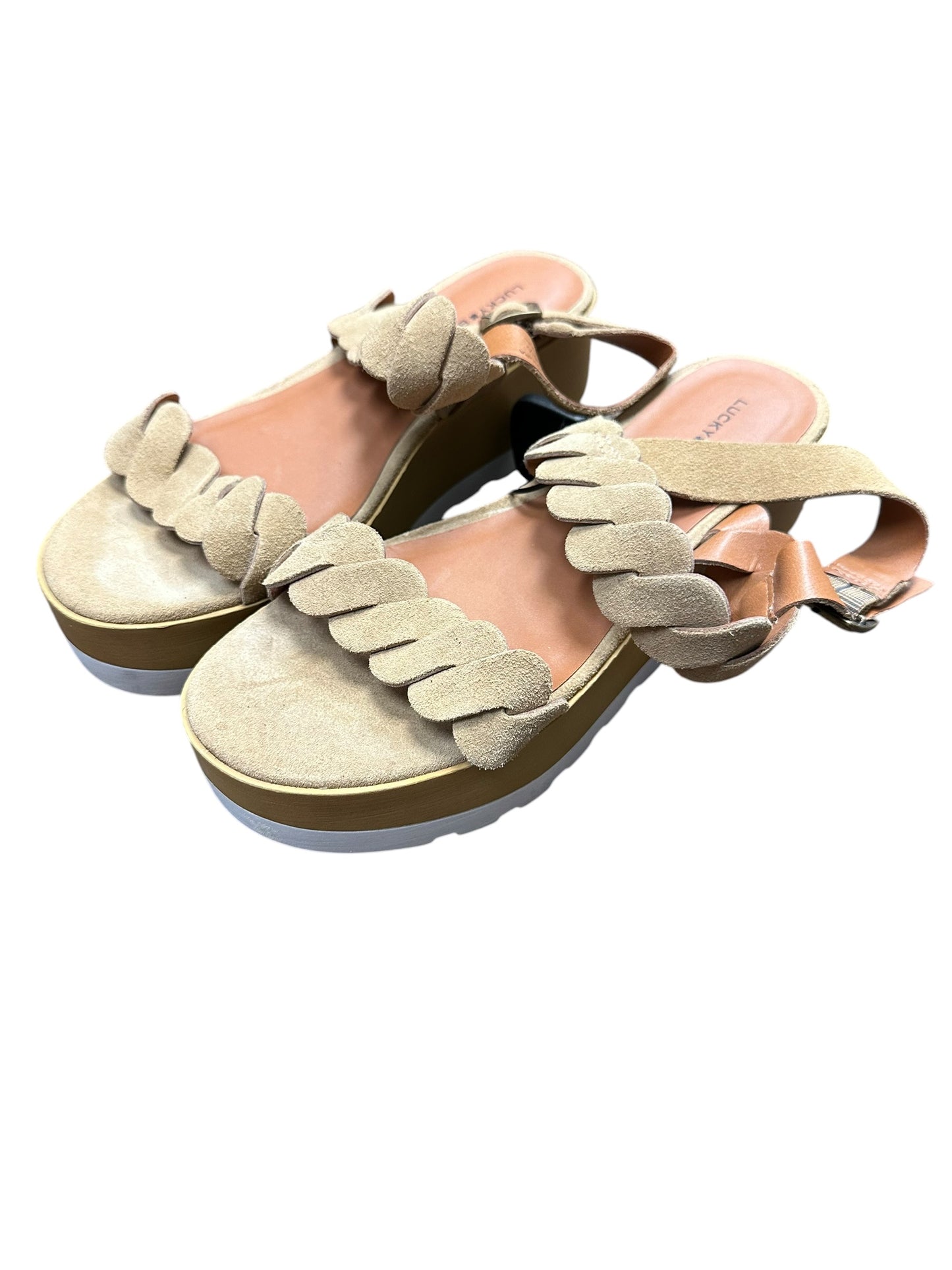 Sandals Heels Platform By Lucky Brand In Tan, Size:6