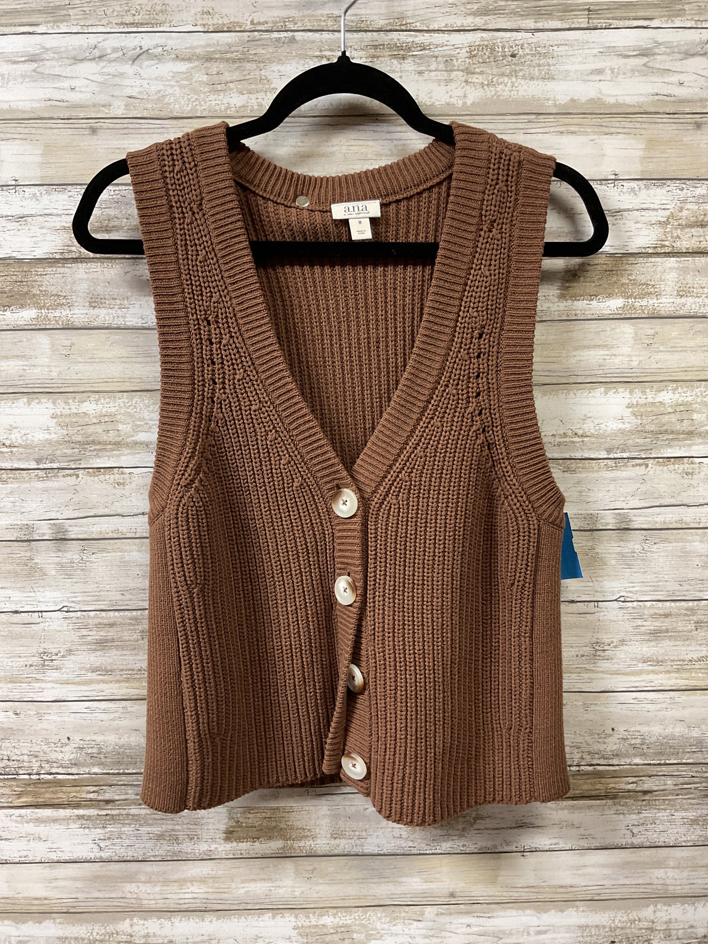 Vest Sweater By Ana In Brown, Size:M